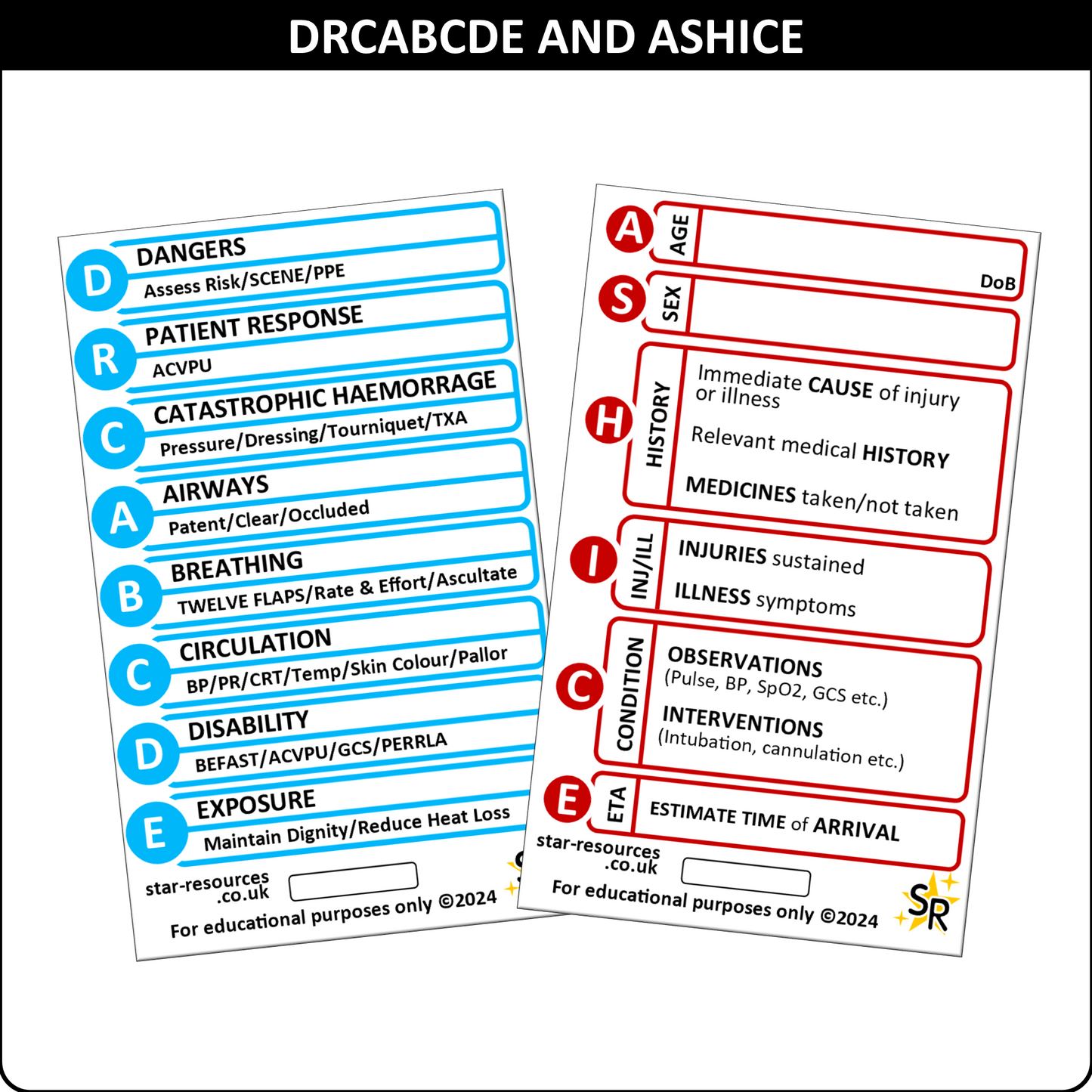 ASHICE and DRCABCDE ID Badge Card | Paramedic Flashcard | Student Ambulance