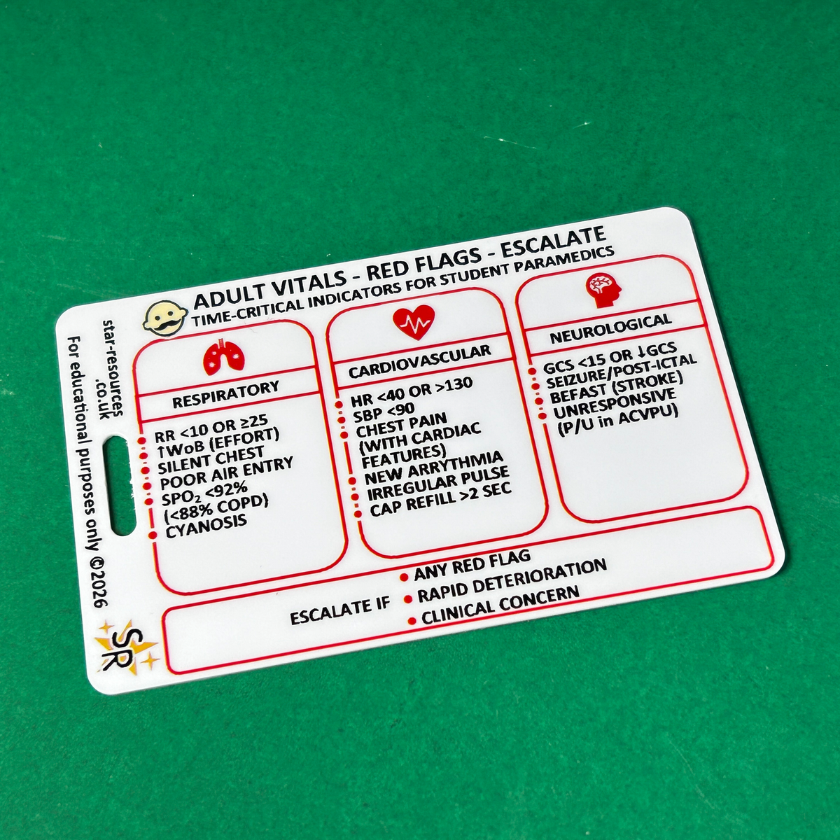 Student Paramedic Red Flags Card ABCDE Time-Critical Pre-Hospital ID Badge