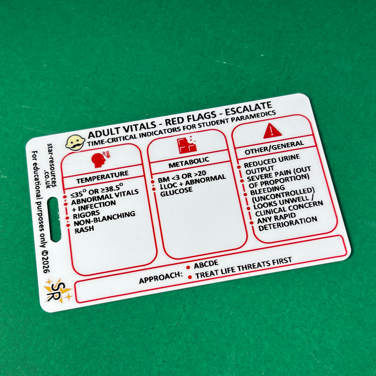 Student Paramedic Red Flags Card ABCDE Time-Critical Pre-Hospital ID Badge