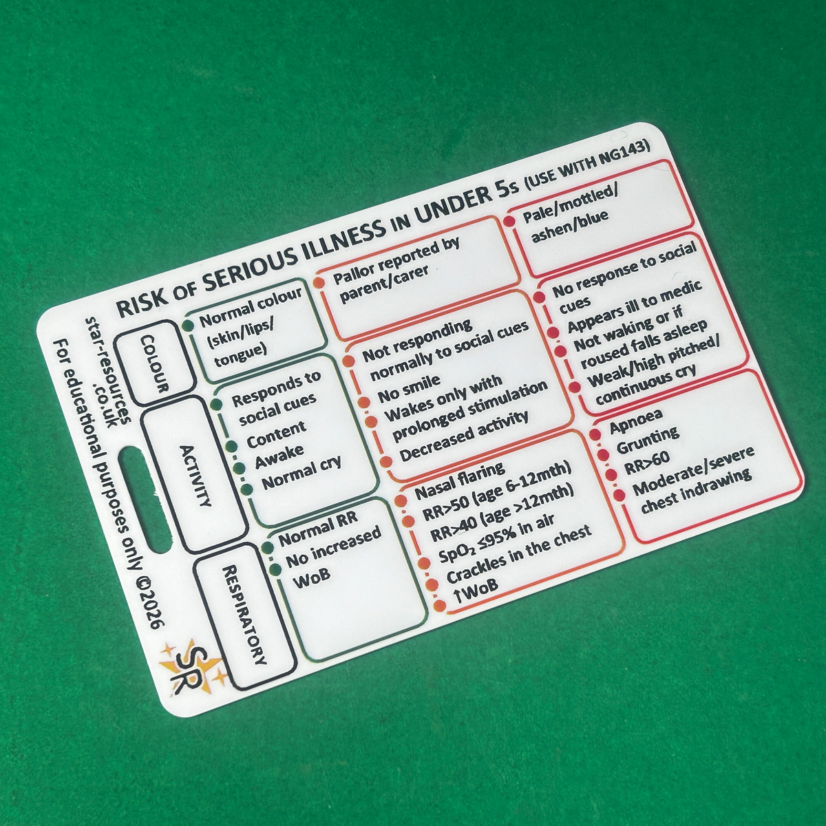 Set 4 - Paediatric Patient Assessment ID Badge Cards Student Nurses, Paramedic, Ambulance