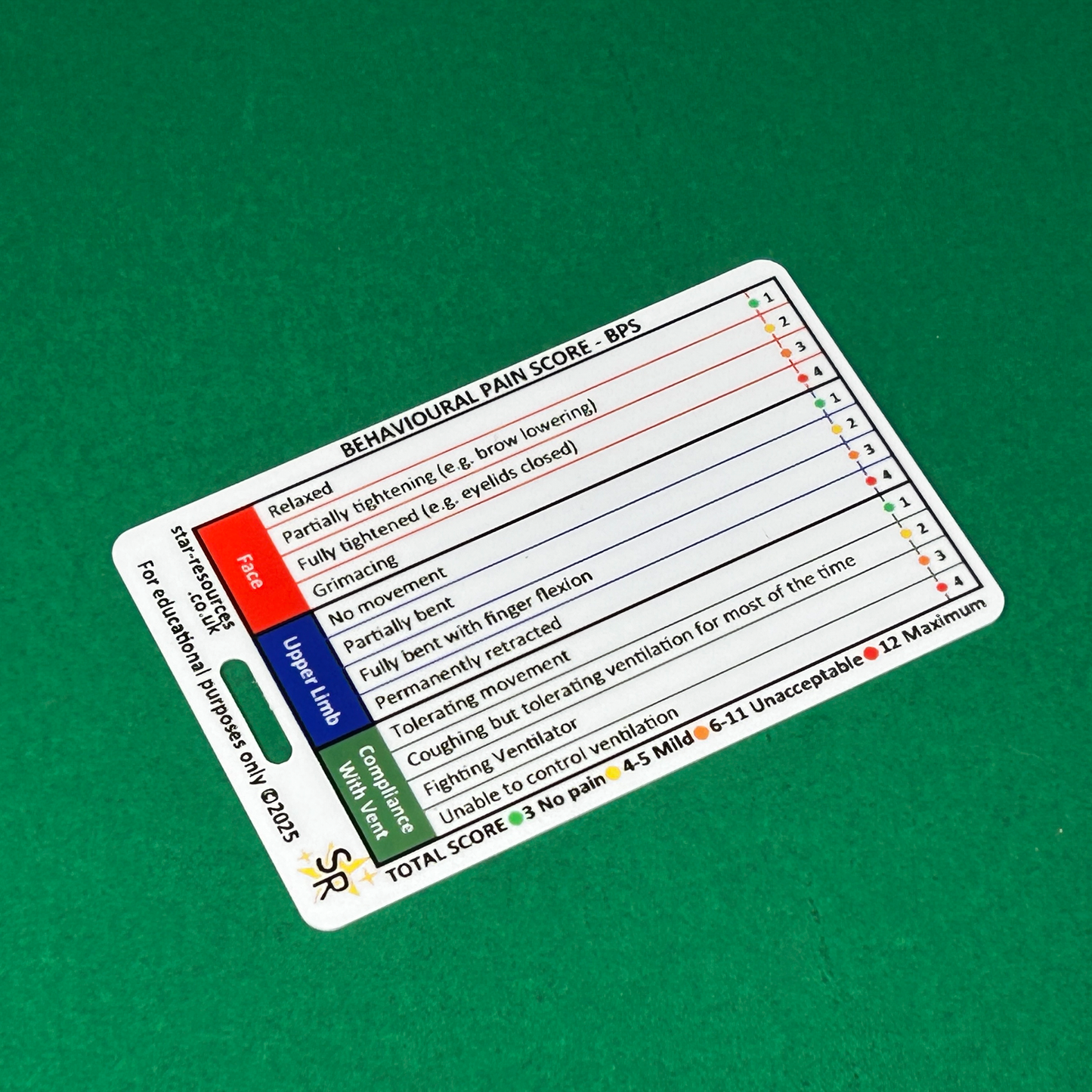 NVPS and BPS ID Badge Card – Pain Assessment Flashcard for Paramedics, ECAs, CFRs | Pocket Guide Non-Verbal & Behavioural Pain Scoring