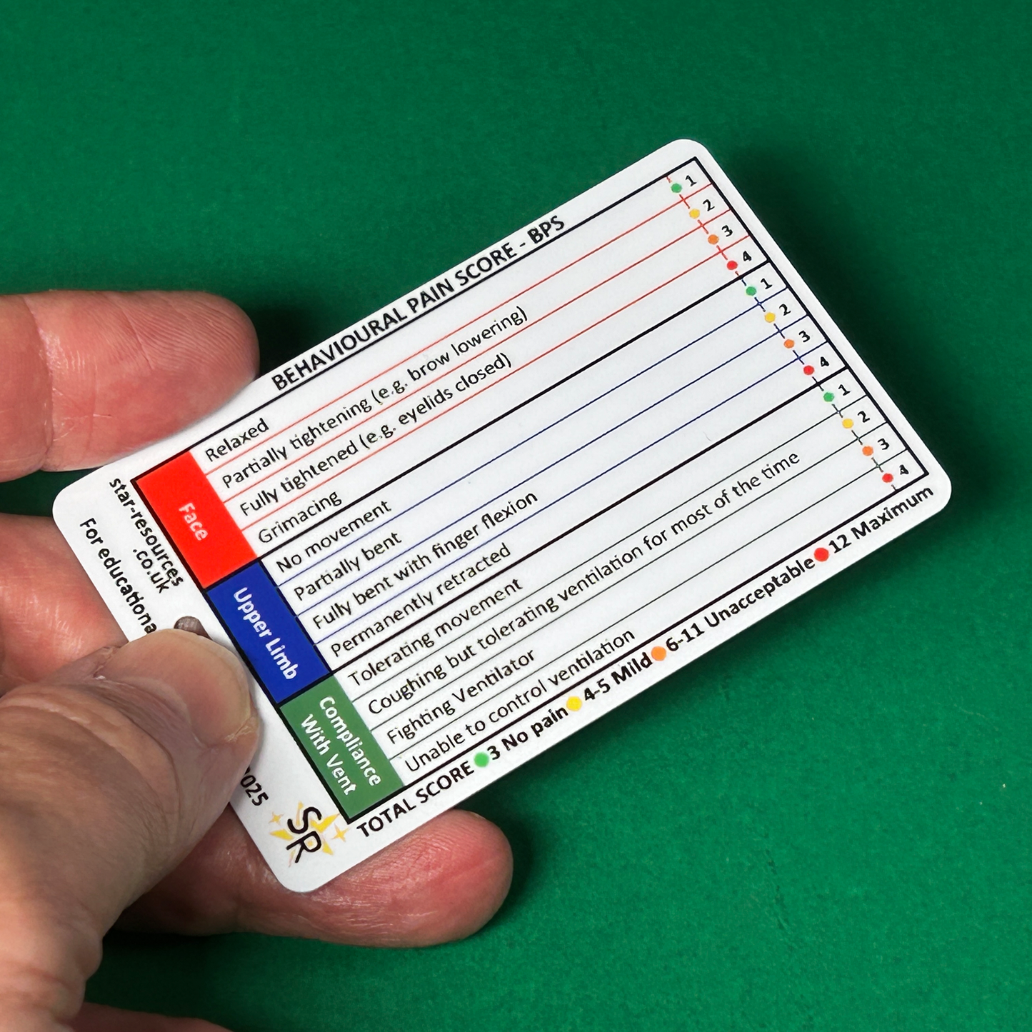 NVPS and BPS ID Badge Card – Pain Assessment Flashcard for Paramedics, ECAs, CFRs | Pocket Guide Non-Verbal & Behavioural Pain Scoring