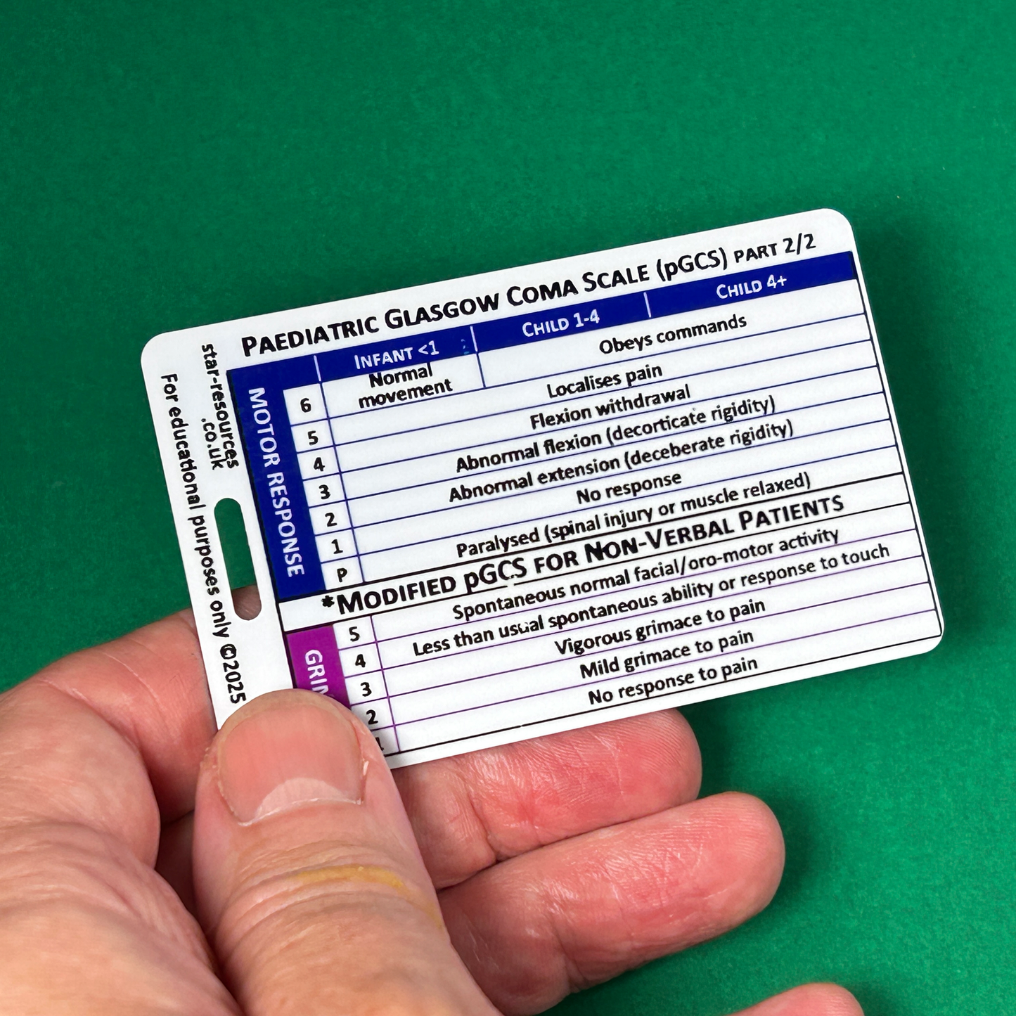 Paediatric Glasgow Coma Scale (pGCS) ID Badge Card Student Paramedics Ambulance