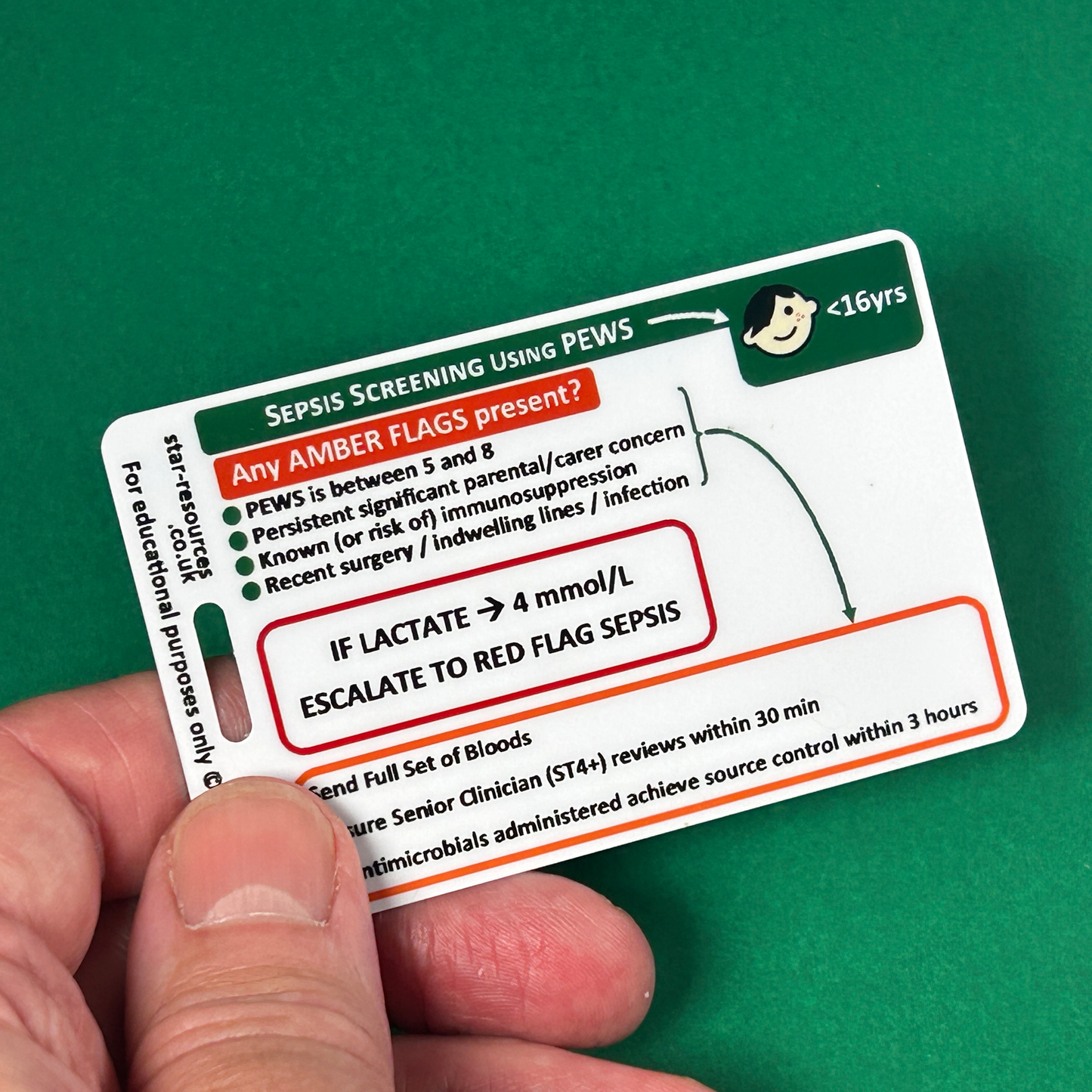 Under 16 years - Sepsis Screening Tool with PEWS - ID Badge Card
