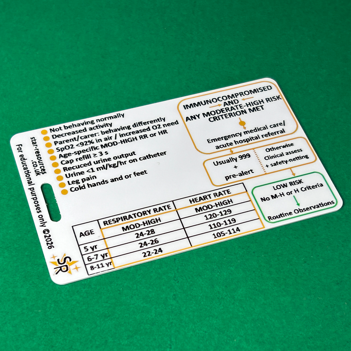 Set 4 - Paediatric Patient Assessment ID Badge Cards Student Nurses, Paramedic, Ambulance