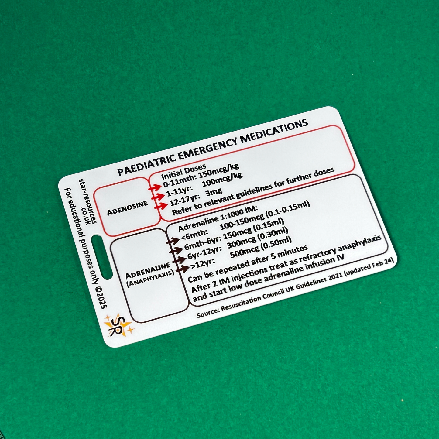 Paediatric Emergency Medications ID Badge Card Nurse Student Paramedic FREC Ambulance