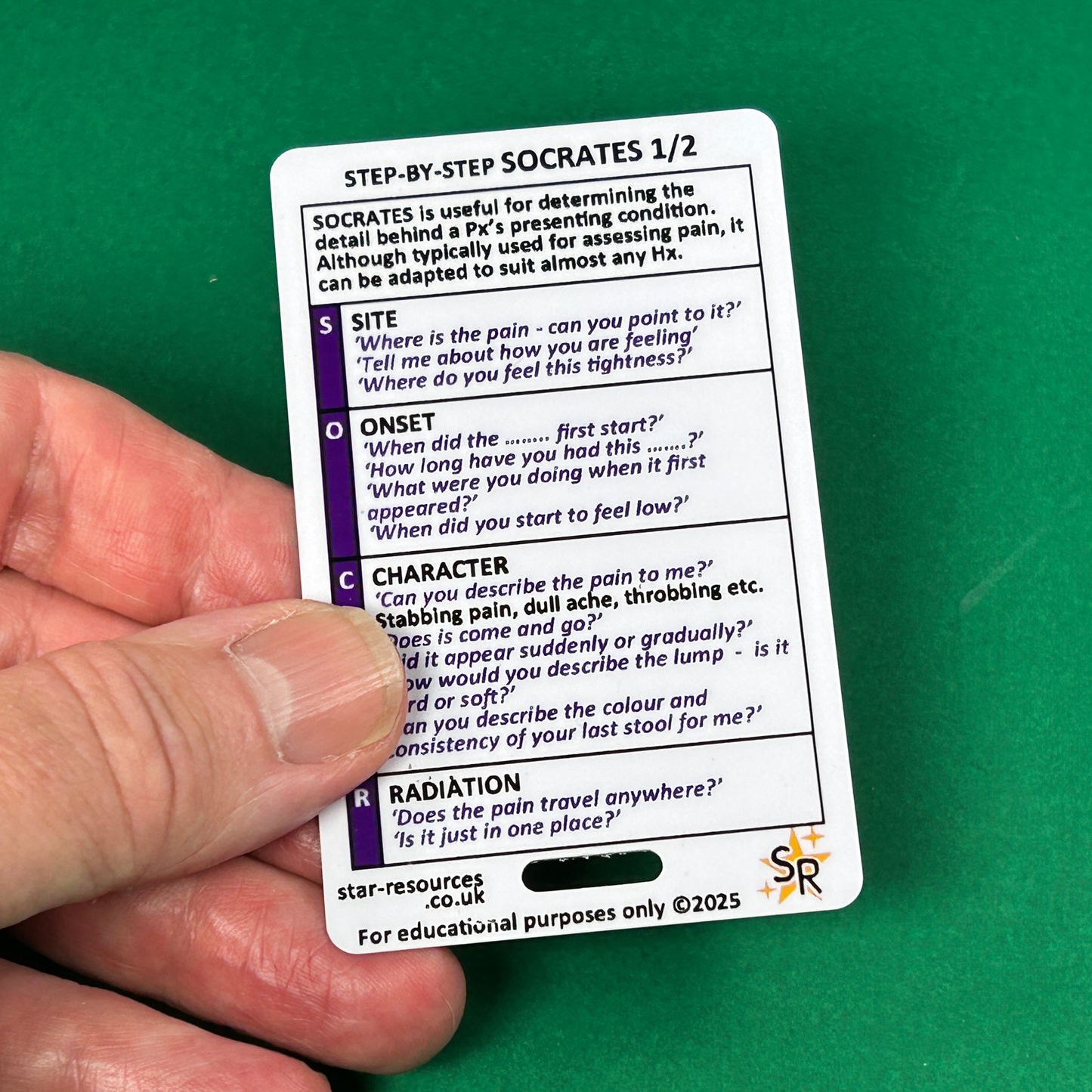 SOCRATES Pain Survey Step-By-Step ID Badge Card | Pocket Paramedic Flashcard | Assessment Aid for Paramedics and Students