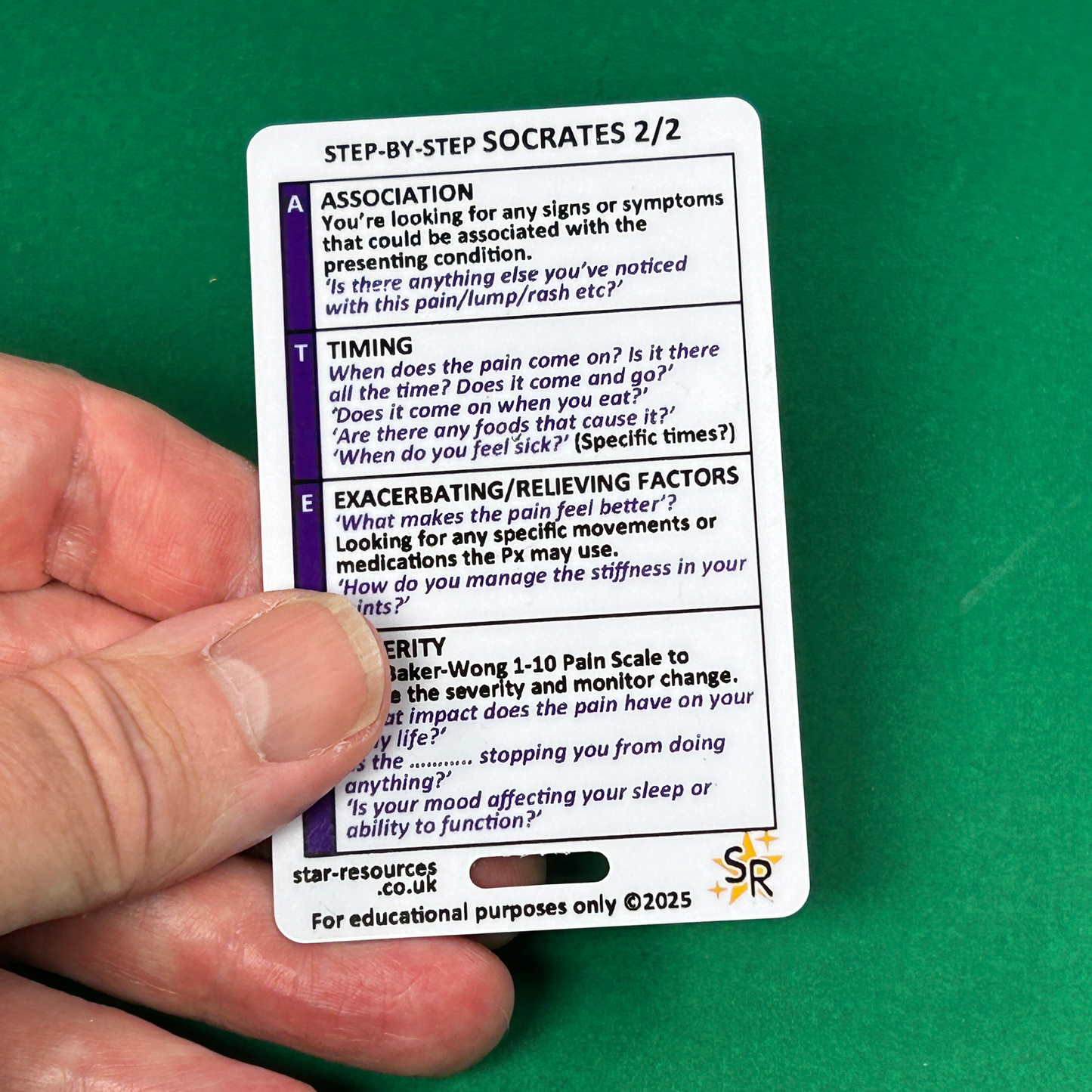 SOCRATES Pain Survey Step-By-Step ID Badge Card | Pocket Paramedic Flashcard | Assessment Aid for Paramedics and Students