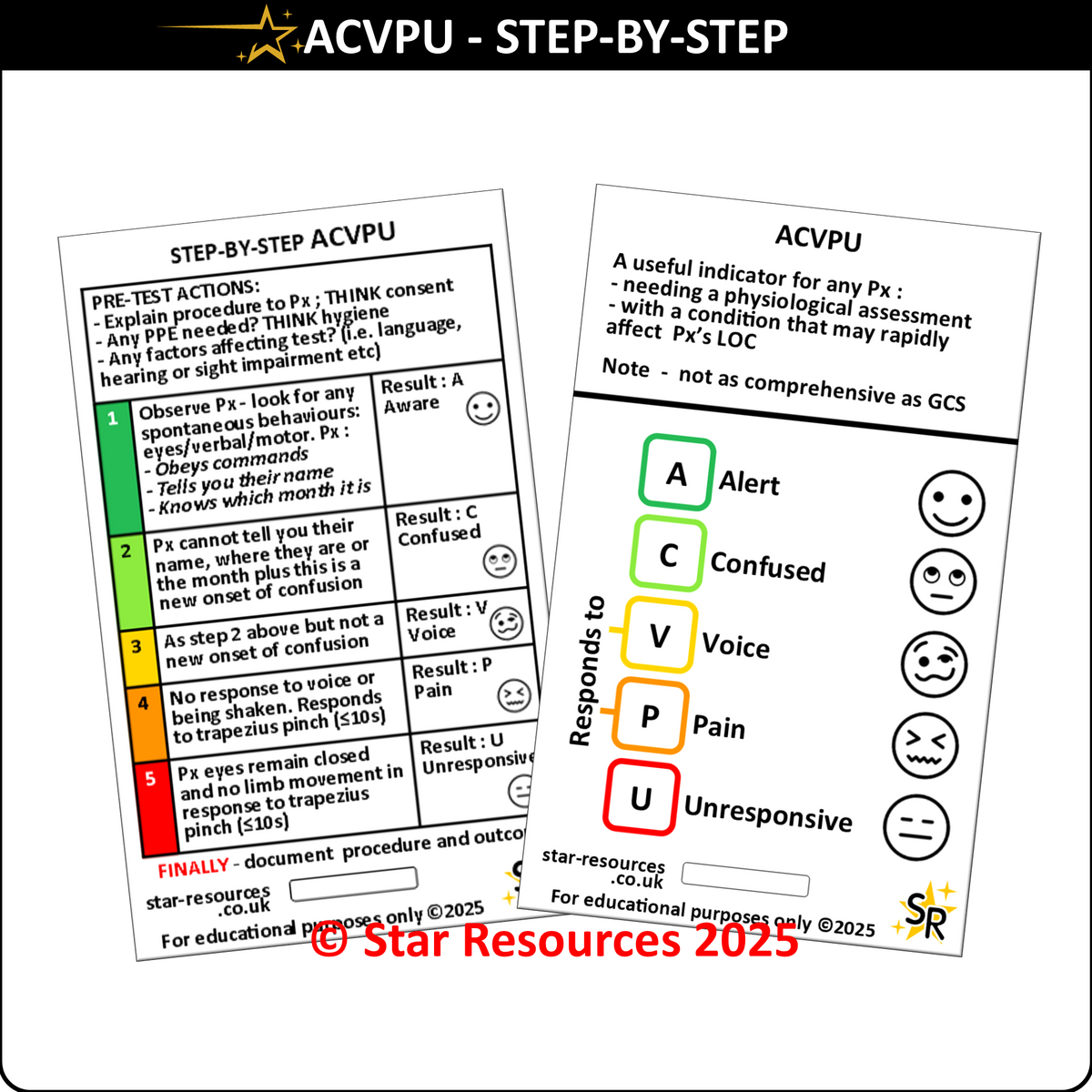 Set 6 - Patient Assessment Step-By-Step ID Badge Cards Student Nurses, Paramedic, Ambulance