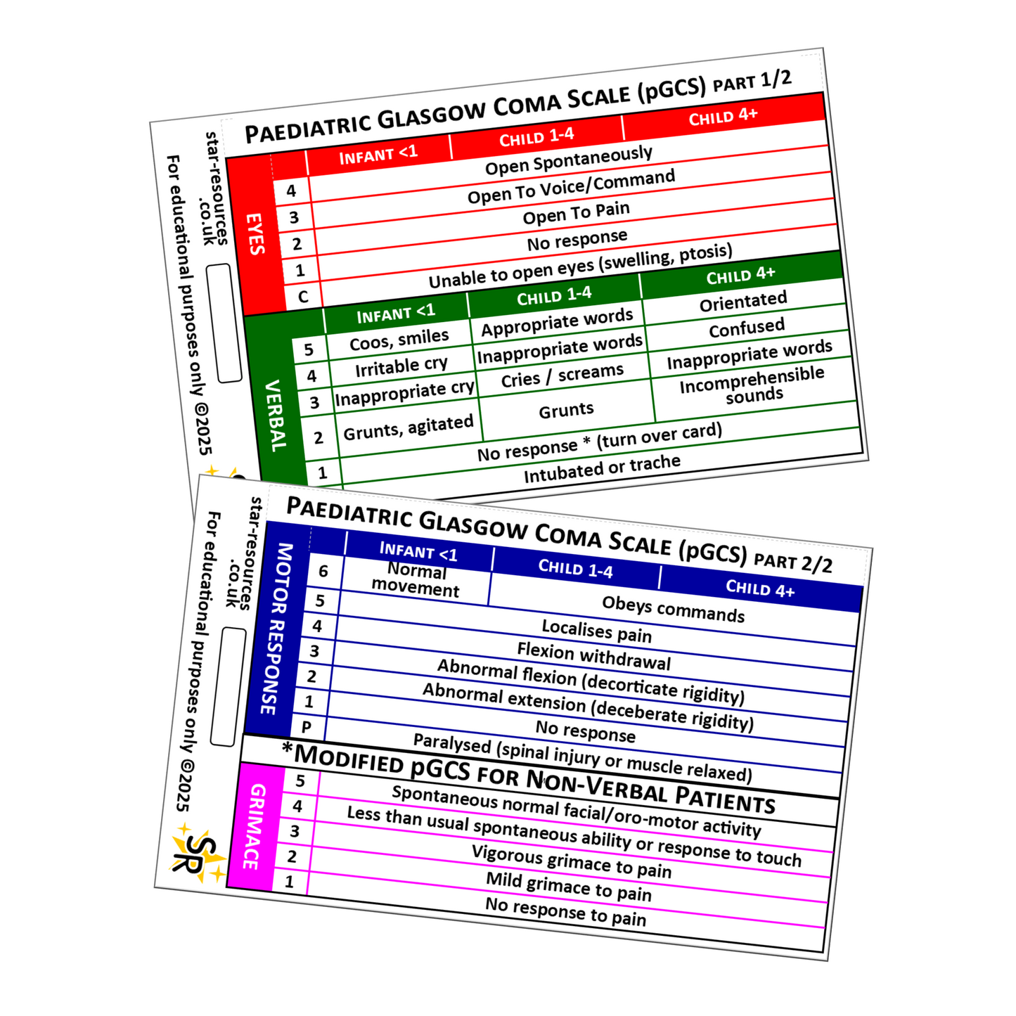 Paediatric Glasgow Coma Scale (pGCS) ID Badge Card Student Paramedics Ambulance