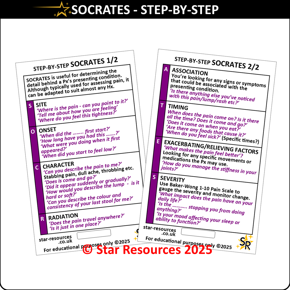 Set 6 - Patient Assessment Step-By-Step ID Badge Cards Student Nurses, Paramedic, Ambulance