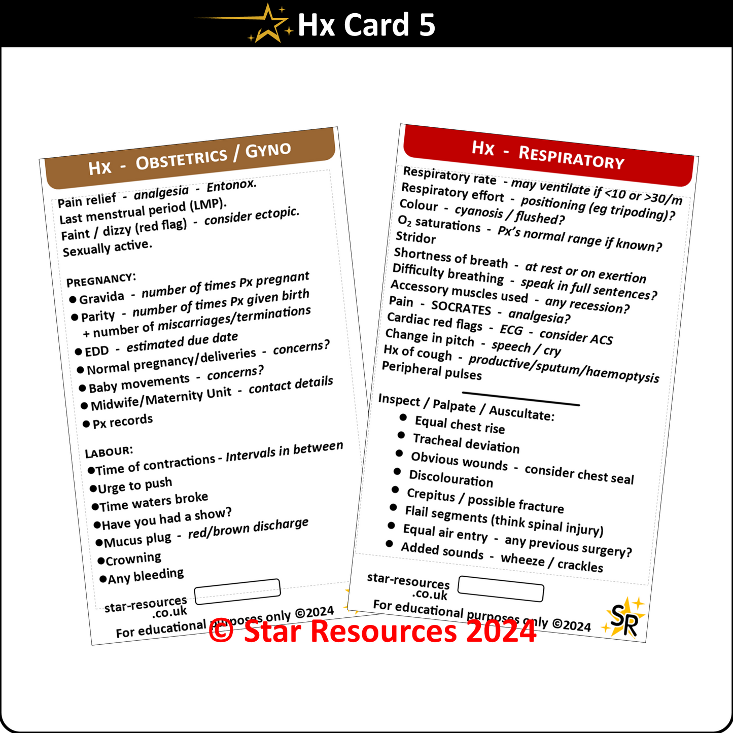 History Taking (Hx) ID Badge  Cards for Medical Students, Paramedics, ECA’s, St John Ambulance or CFR