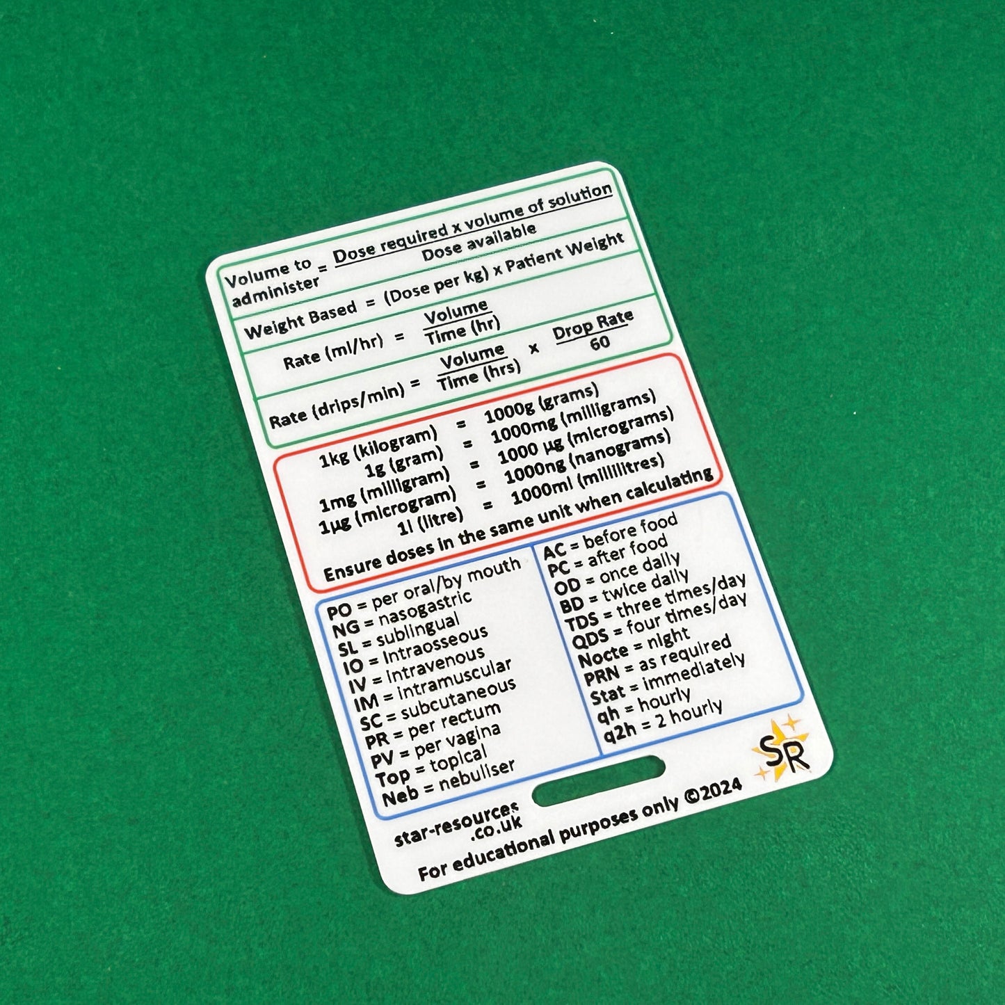 Medication Calculations & Cannula ID Badge Card Student Paramedics Nurses