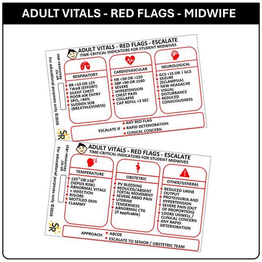 Student Midwife Red Flags Card Obstetric Emergencies ABCDE ID Badge
