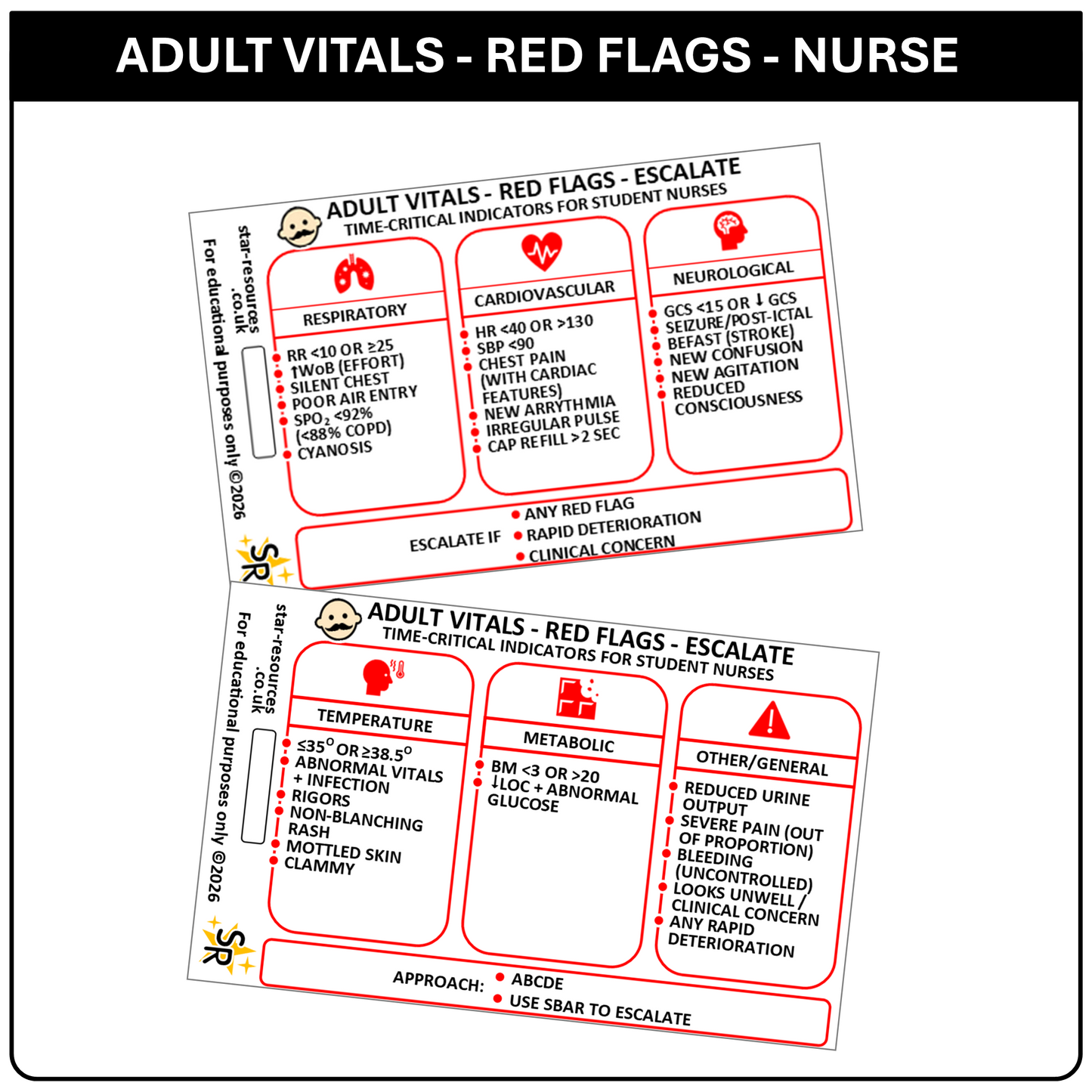 Student Nurse Red Flags Card ABCDE Deterioration SBAR Nursing ID Badge