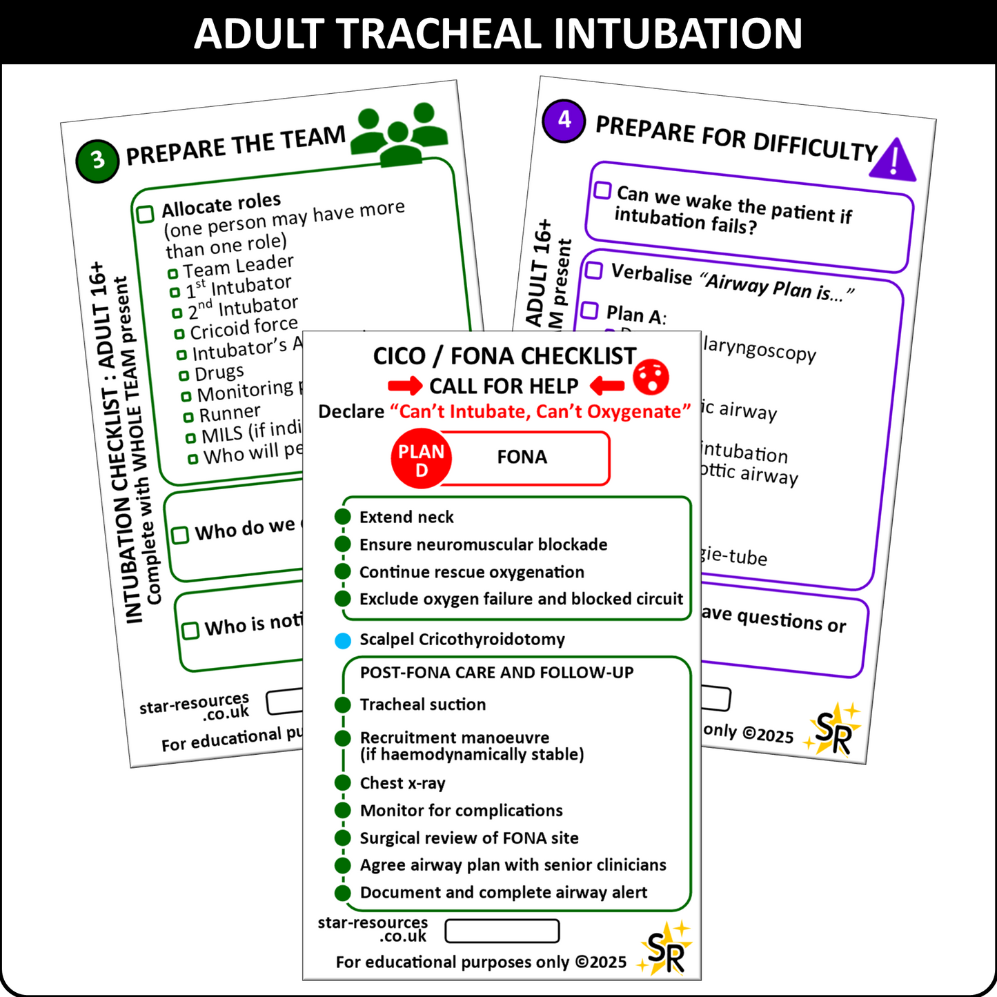 Tracheal Intubation Flashcard Set – for Paramedics, ICU, ED & Pre-Hospital Teams | Intubation Checklist + Tracheal Intubation Prompt