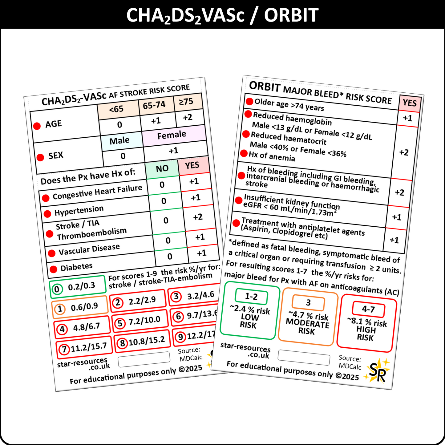 CHADS-VASc, HAS-BLED and ORBIT ID Badge Card | Paramedic Flashcard | Nurses Students
