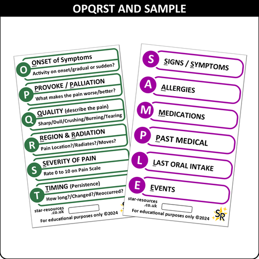 OPQRST and SAMPLE ID Badge Card | Paramedic Flashcard | Nurse Student