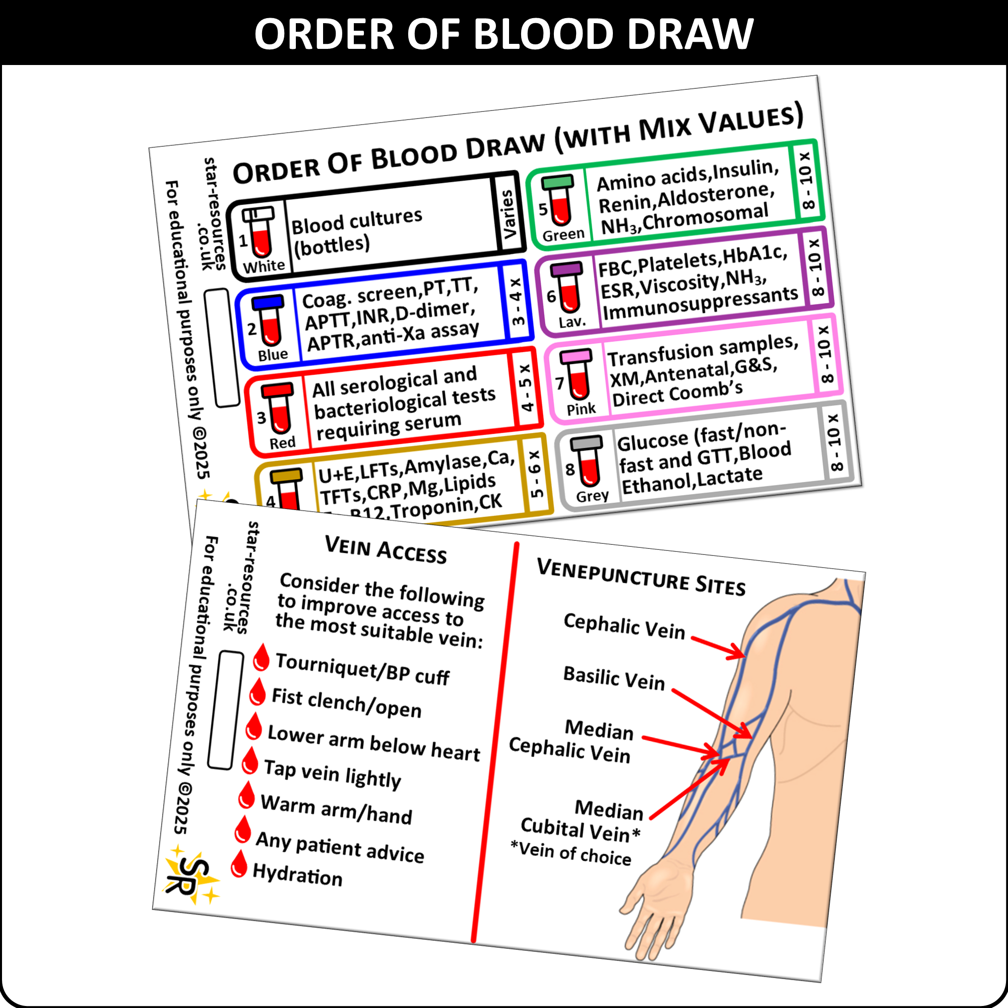 Basic Medical Key Blood Order of Blood Draw ID Badge Card | Paramedic Flashcard | Nurses Phleb ...