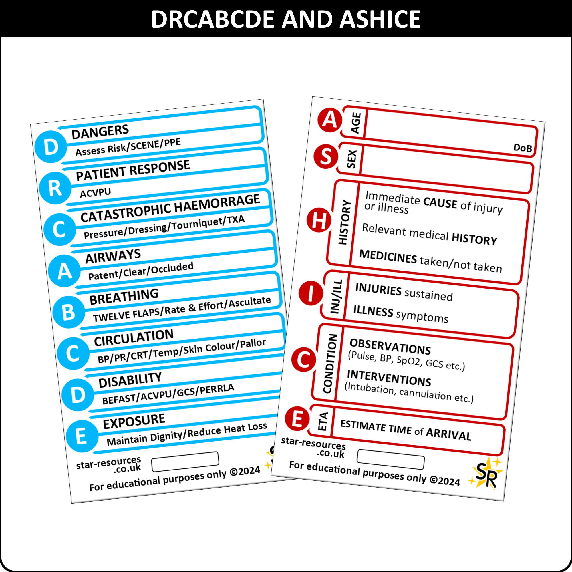 ASHICE and DRCABCDE ID Badge Card | Paramedic Flashcard | Student Ambu ...