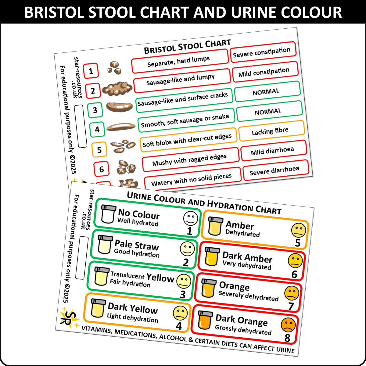 Bristol Stool and Urine Colour Charts ID Badge Card | Paramedic Flashc ...