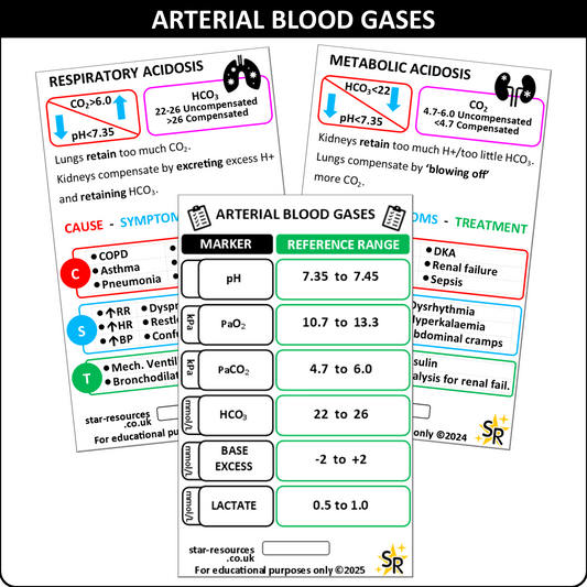 Arterial Blood Gas ID Badge Card Set - Paramedic Flashcard for Students, Paramedics, Nurses