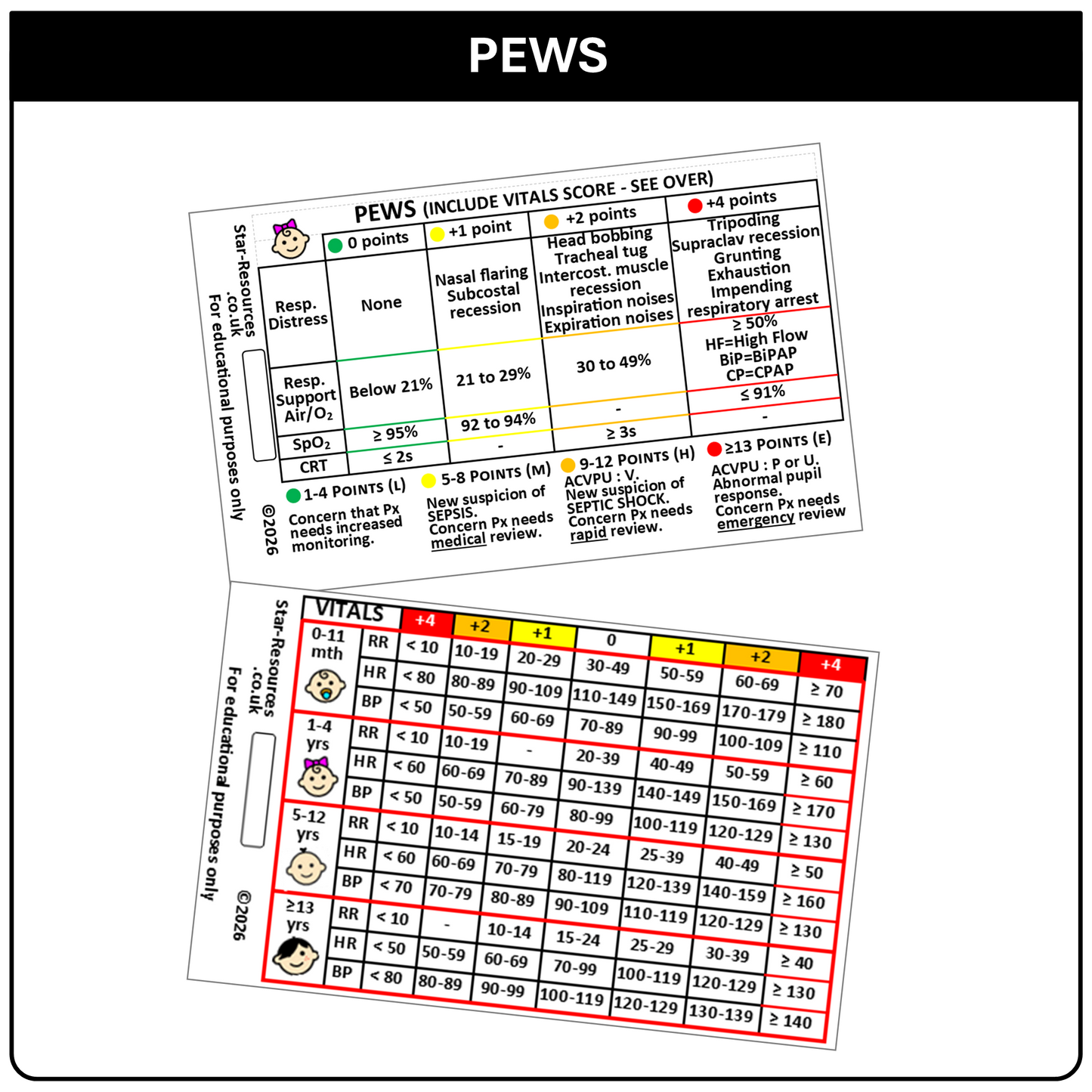 PEWS ID Badge Card | Paramedic Flashcard | Ambulance Medic Student Paediatrics