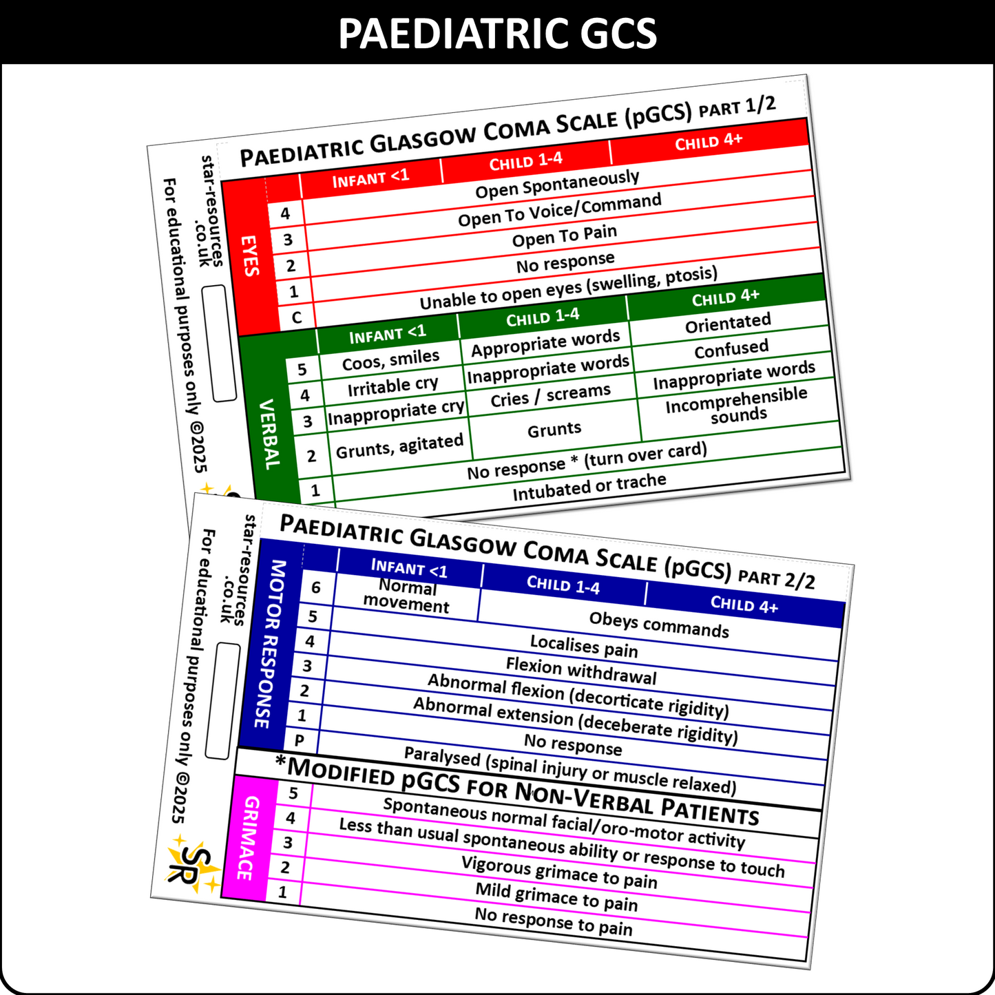 Paediatric Glasgow Coma Scale (pGCS) ID Badge Card Student Paramedics Ambulance