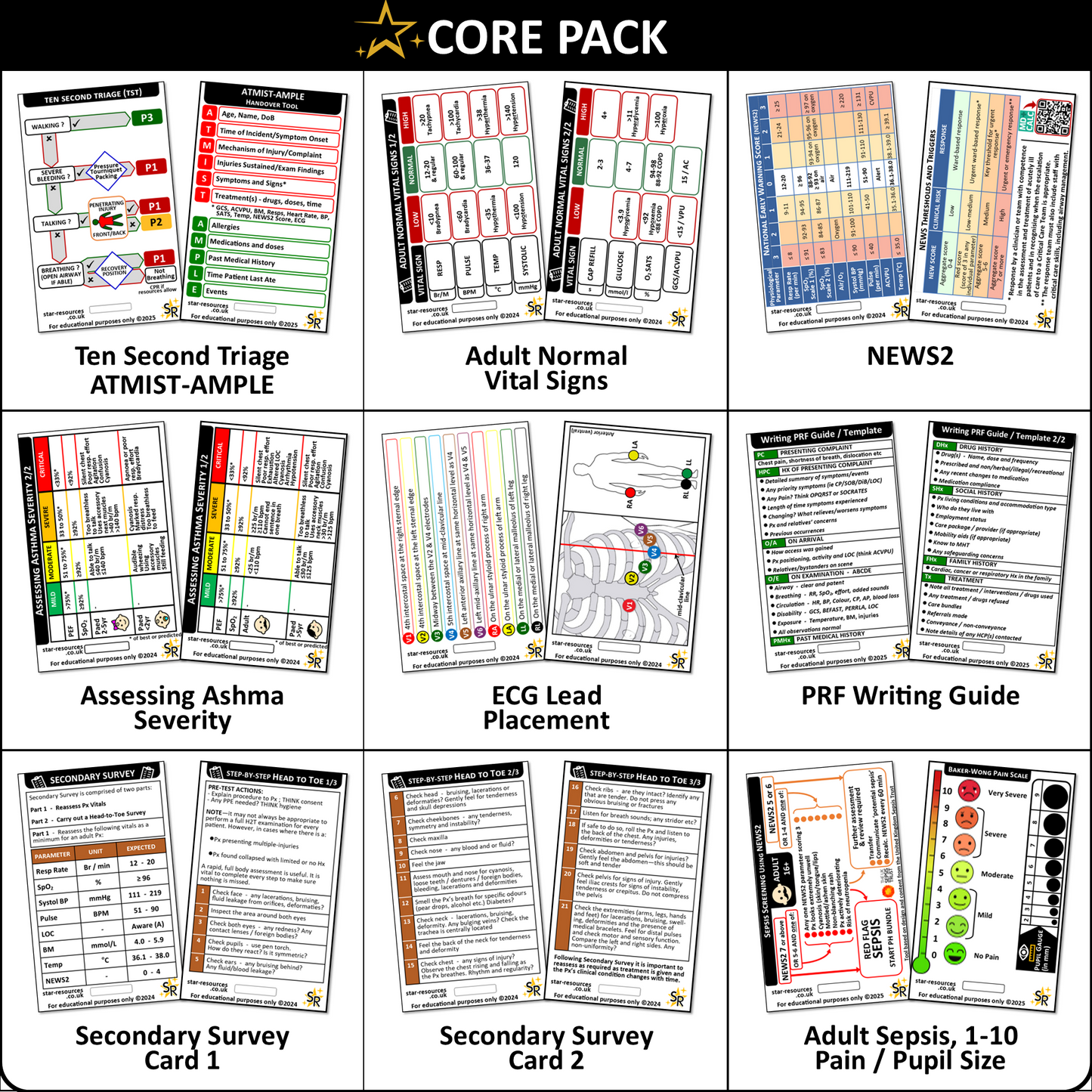 Core Pack Patient Assessment ID Badge Flashcards Paramedic Student Ambulance