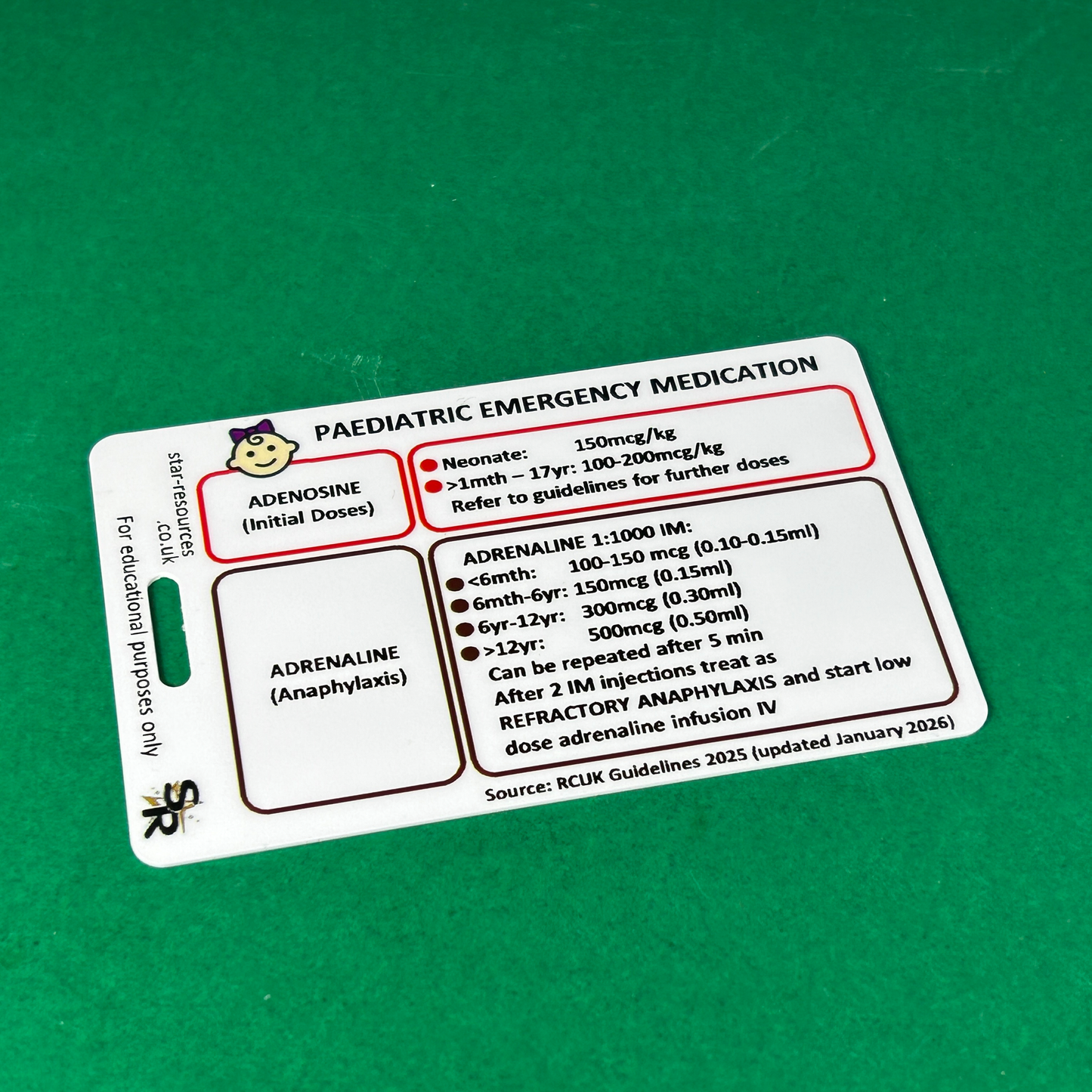 Paediatric Emergency Medications ID Badge Card Nurse Student Paramedic FREC Ambulance