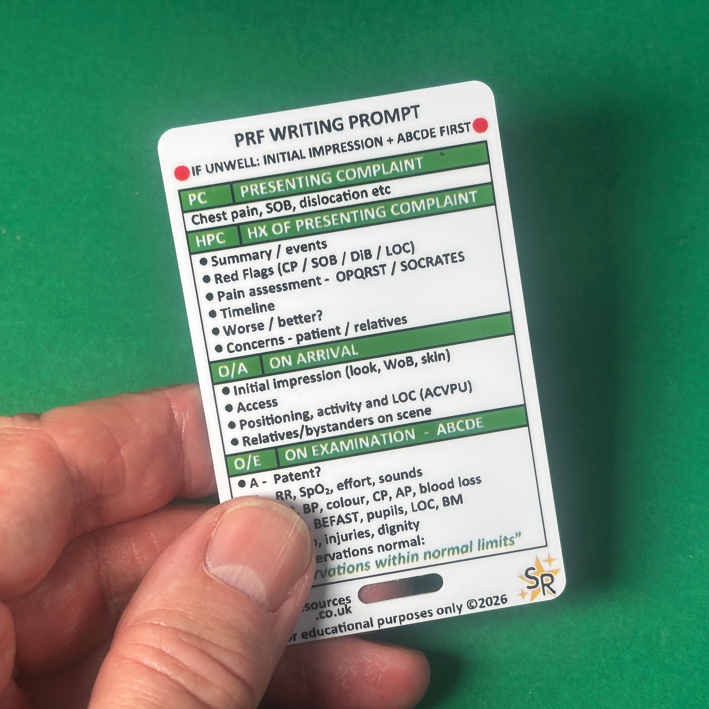 PRF Writing Prompt Card – Patient Report Form (PRF) Guide | ABCDE & Handover Aid
