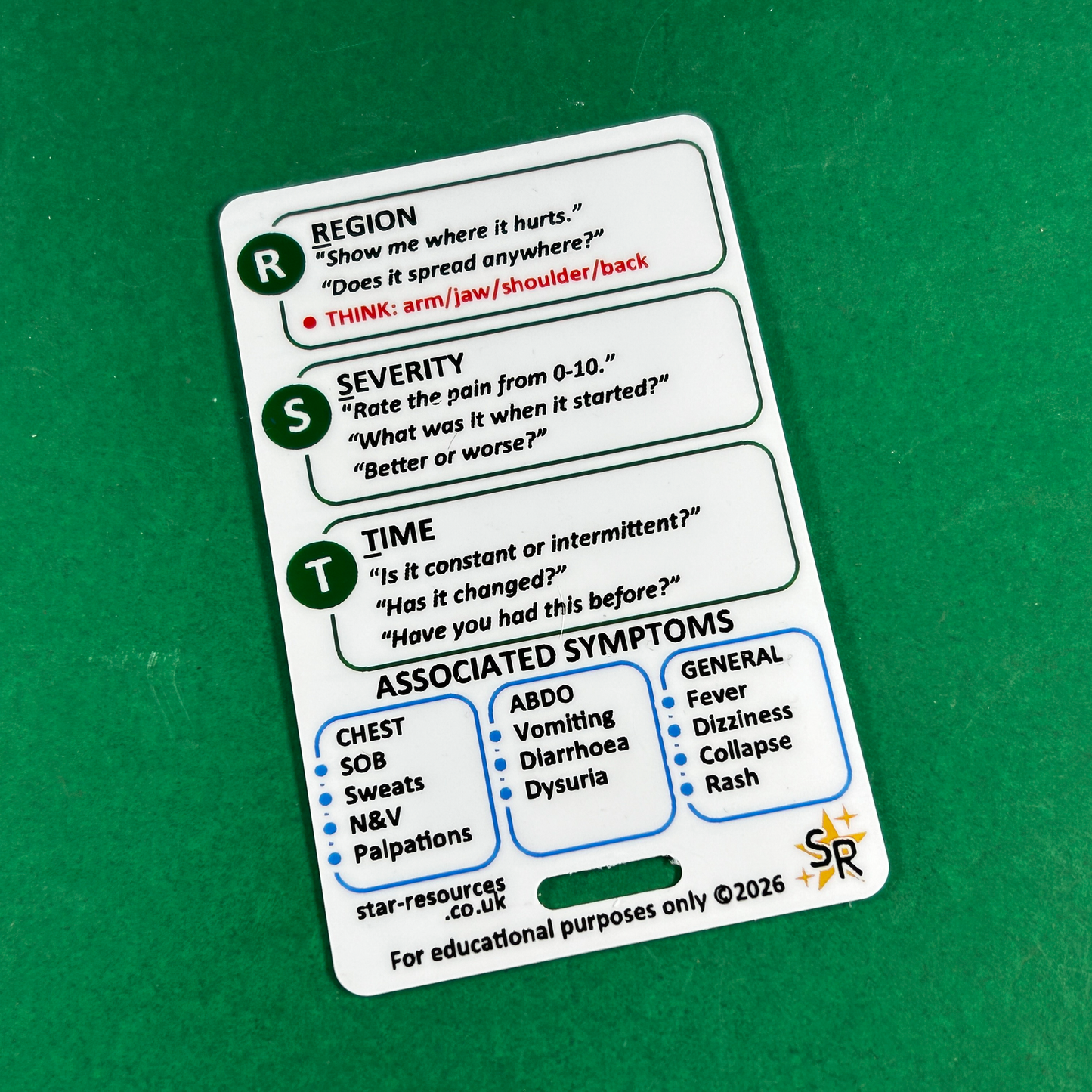 OPQRST Step-By-Step ID Badge Card | Paramedic Flashcard | Nurse Student