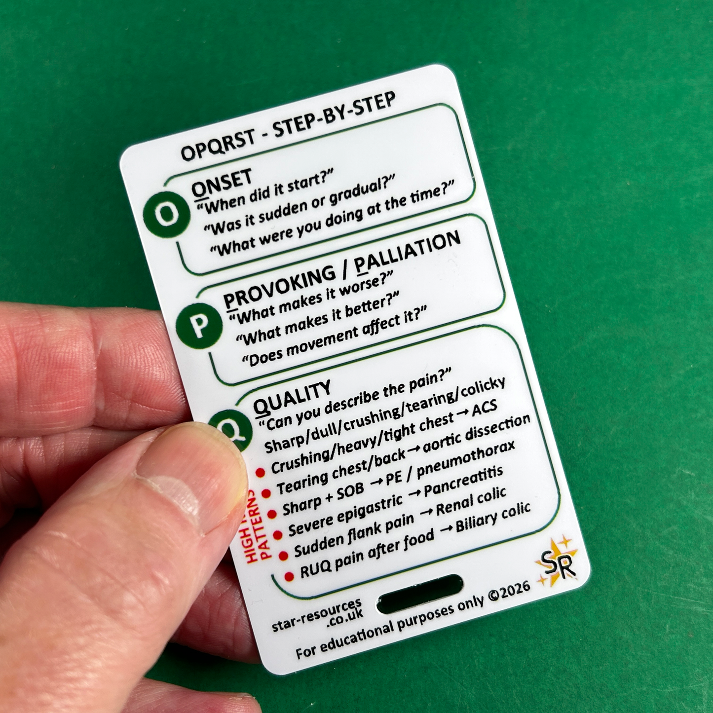 OPQRST Step-By-Step ID Badge Card | Paramedic Flashcard | Nurse Student