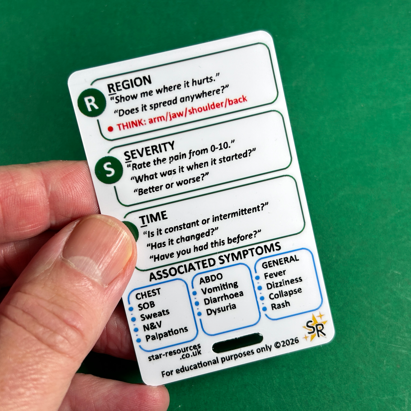 OPQRST Step-By-Step ID Badge Card | Paramedic Flashcard | Nurse Student