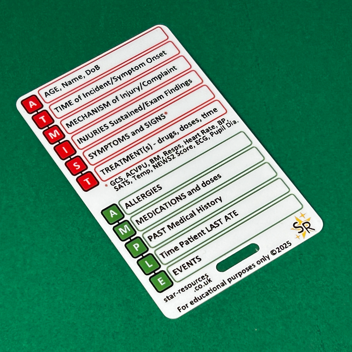 METHANE ATMIST AMPLE ID Badge Card | Paramedic Flashcard | Ambulance Medic Student First Response