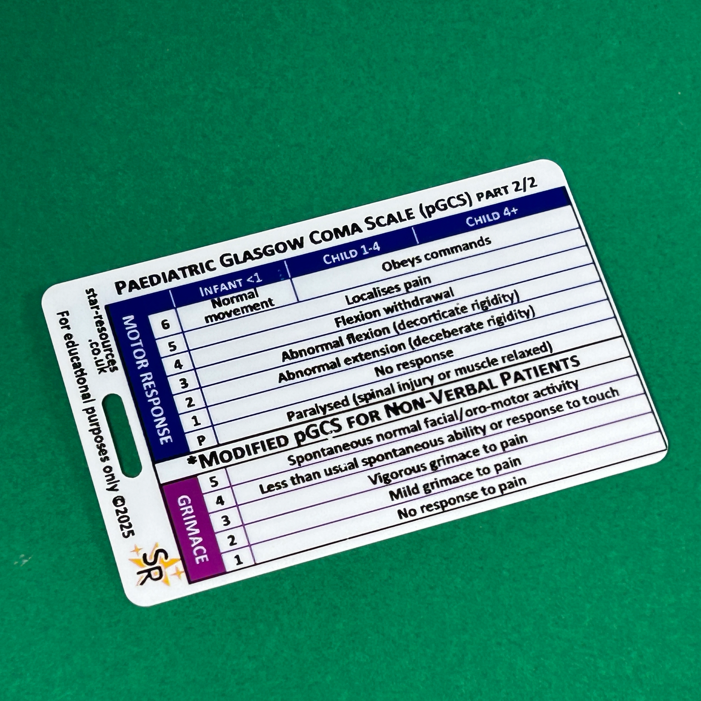 Paediatric Glasgow Coma Scale (pGCS) ID Badge Card Student Paramedics Ambulance