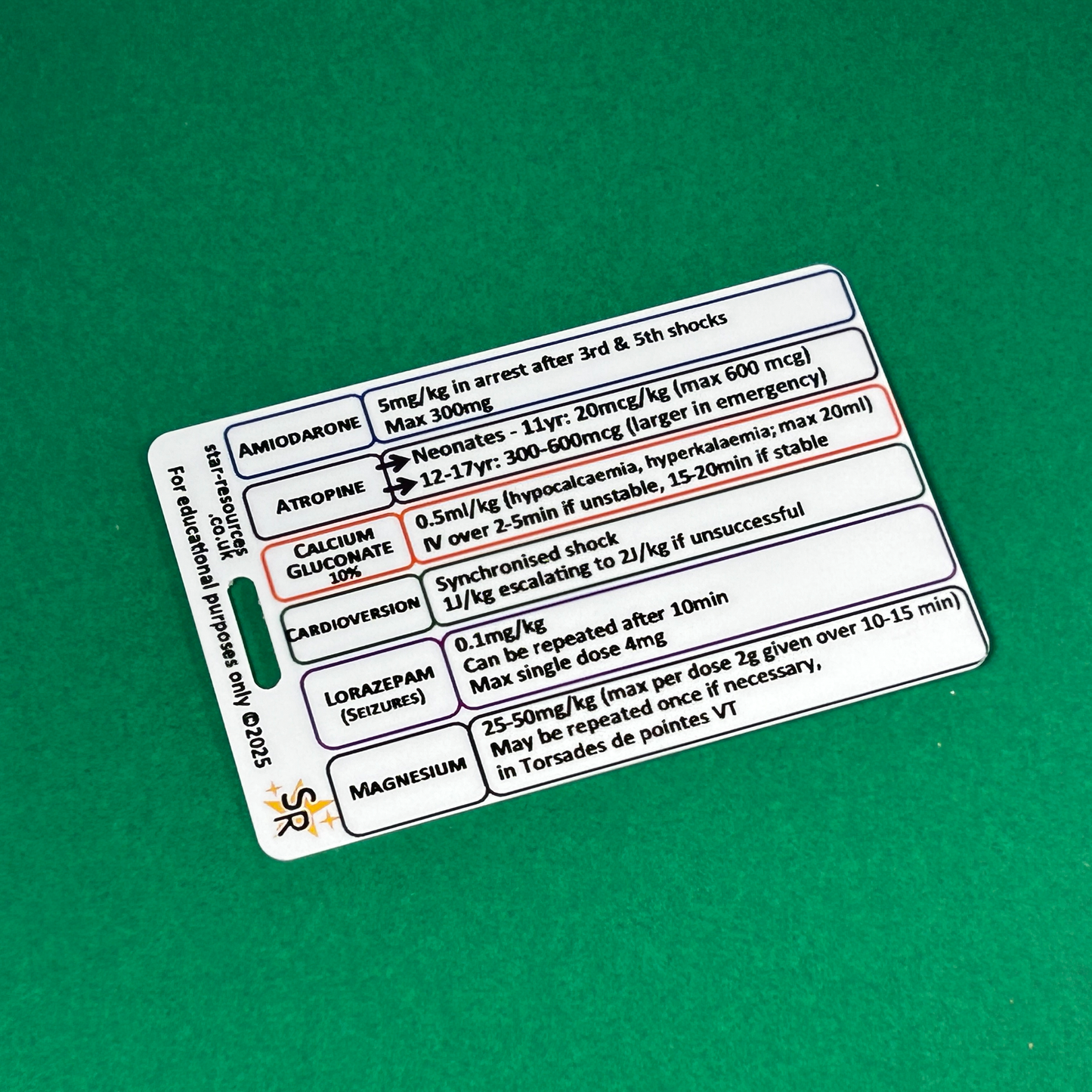 Paediatric Emergency Medications ID Badge Card Nurse Student Paramedic FREC Ambulance