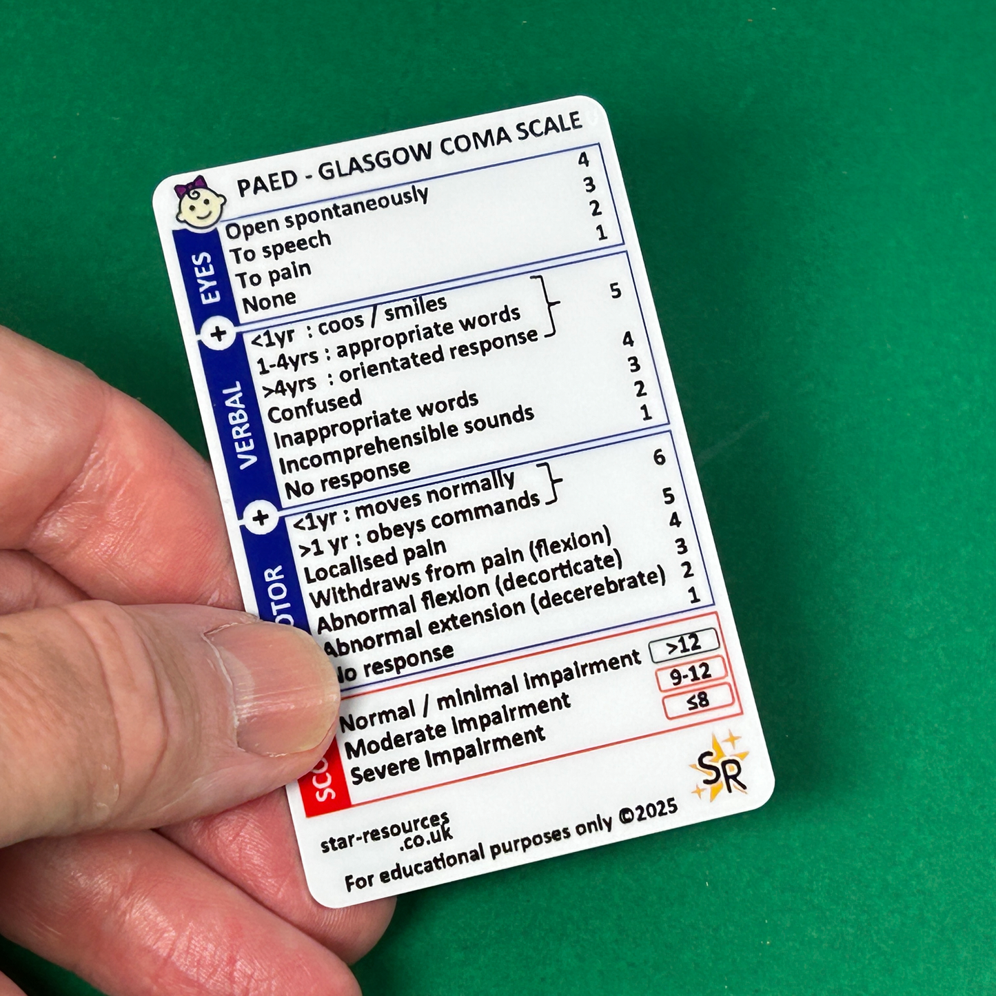 Adult & Paediatric GCS Badge Card | Glasgow Coma Scale Double-Sided Flashcard | Paramedics Nurses Medical Students | EMS Pocket Reference