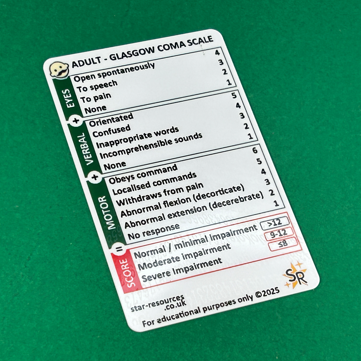 Adult & Paediatric GCS Badge Card | Glasgow Coma Scale Double-Sided Flashcard | Paramedics Nurses Medical Students | EMS Pocket Reference