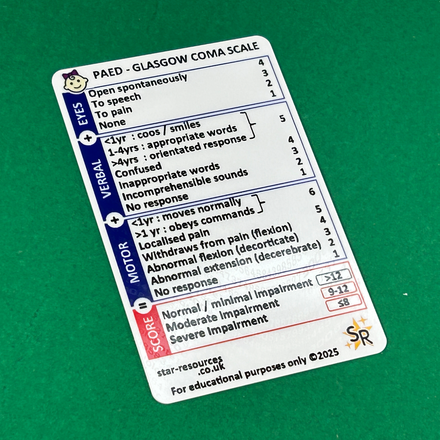 Adult & Paediatric GCS Badge Card | Glasgow Coma Scale Double-Sided Flashcard | Paramedics Nurses Medical Students | EMS Pocket Reference