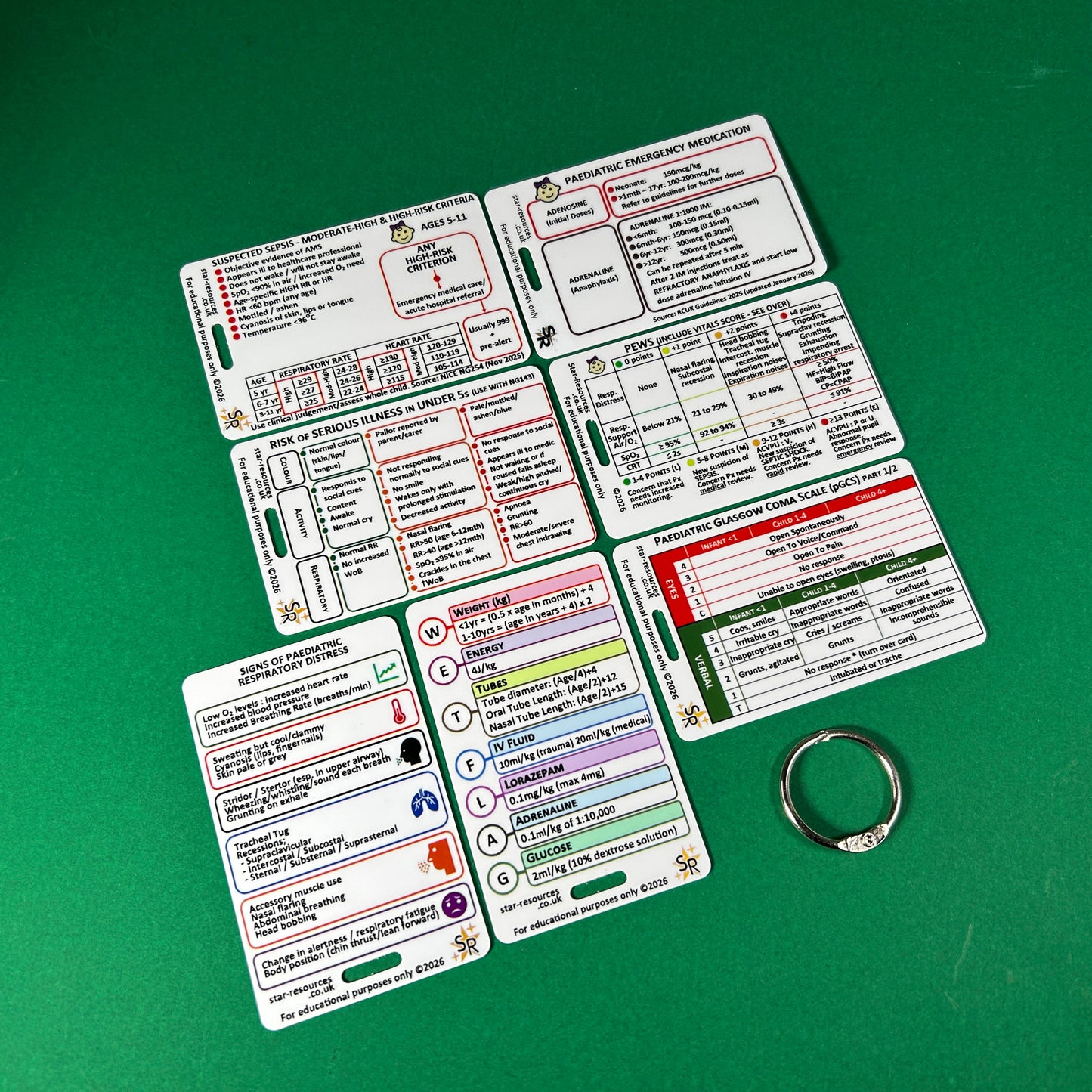 Set 4 - Paediatric  Patient Assessment ID Badge Cards Student Nurses, Paramedic, Ambulance