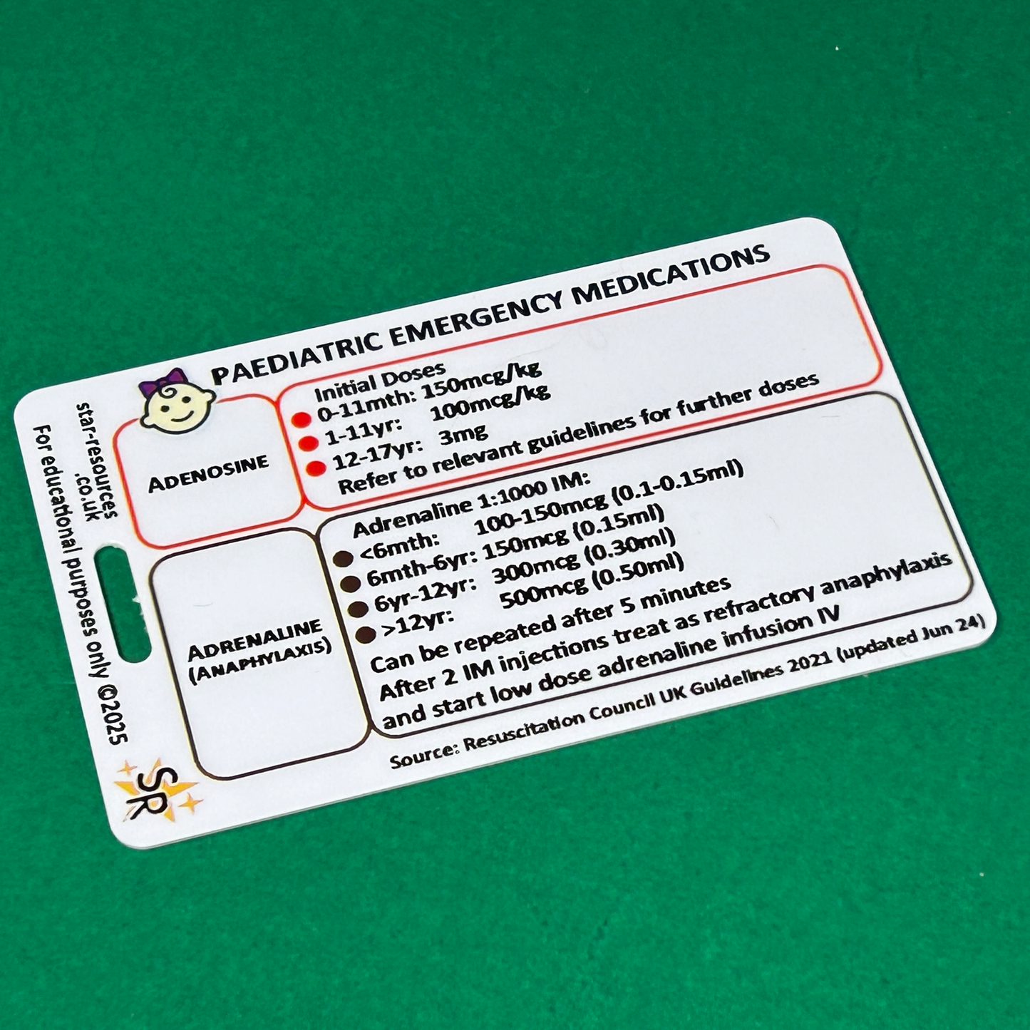 Paediatric Emergency Medications ID Badge Card Nurse Student Paramedic FREC Ambulance