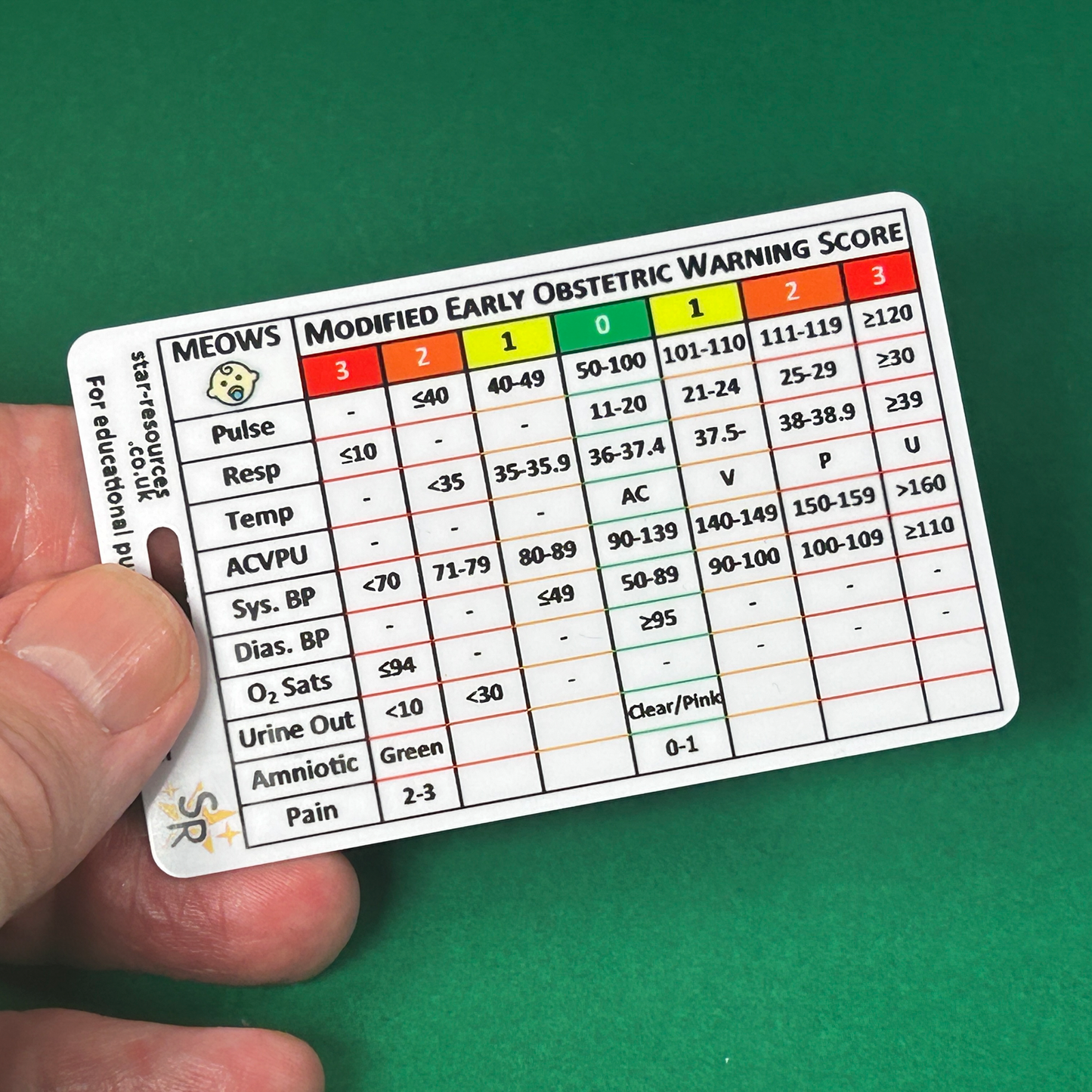 Modified Bishop Score and MEOWS ID Badge Card Nurse Student Midwife Paramedic FREC Ambulance