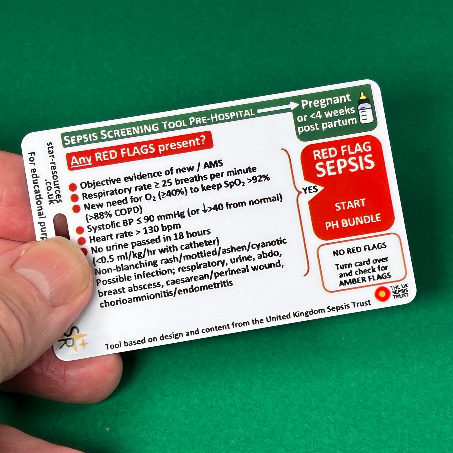 Pregnant and Post-Partum - Sepsis Pre-Hospital Screening Tool - ID Badge Card