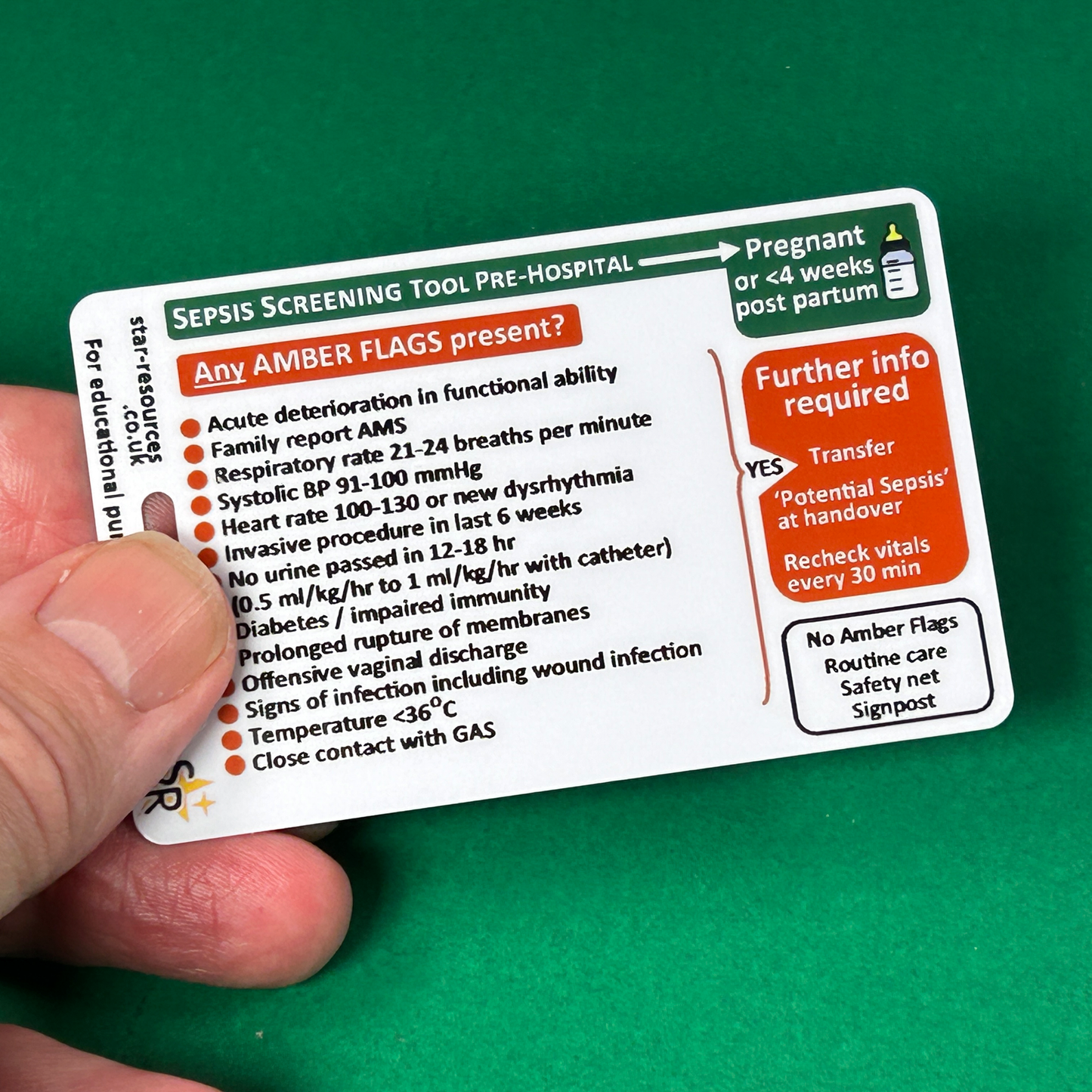 Pregnant and Post-Partum - Sepsis Pre-Hospital Screening Tool - ID Badge Card