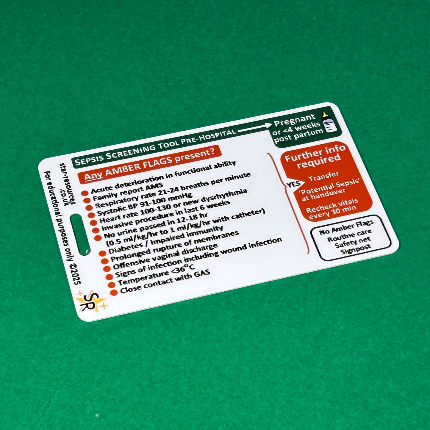 Pregnant and Post-Partum - Sepsis Pre-Hospital Screening Tool - ID Badge Card