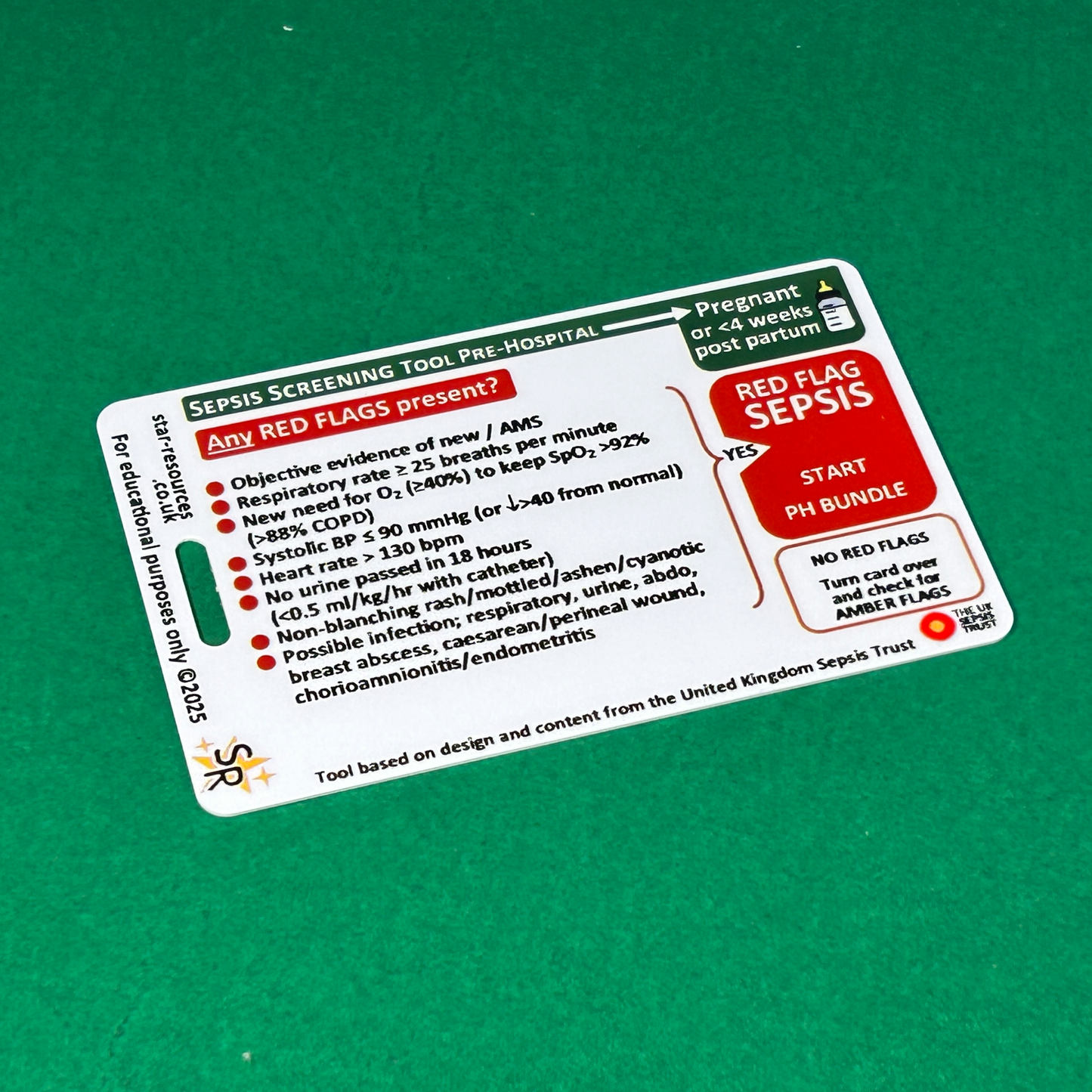 Pregnant and Post-Partum - Sepsis Pre-Hospital Screening Tool - ID Badge Card