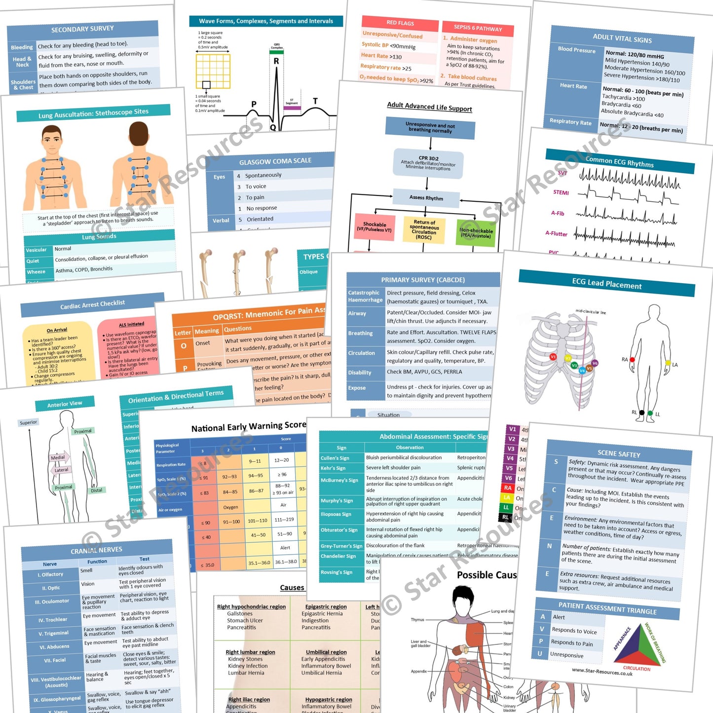 Adult Patient Assessment Revision Flash Cards - Paramedic, Nurses, Student, Medic, ECA, Community First Responder