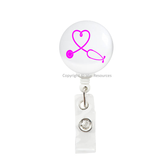 Pink Stethoscope ID Badge Reel