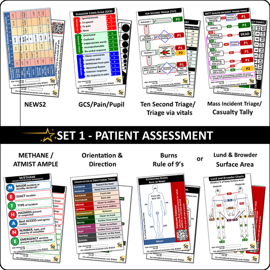 Set 1 - Patient Assessment ID Badge Cards Student Nurses, Paramedics, Ambulance